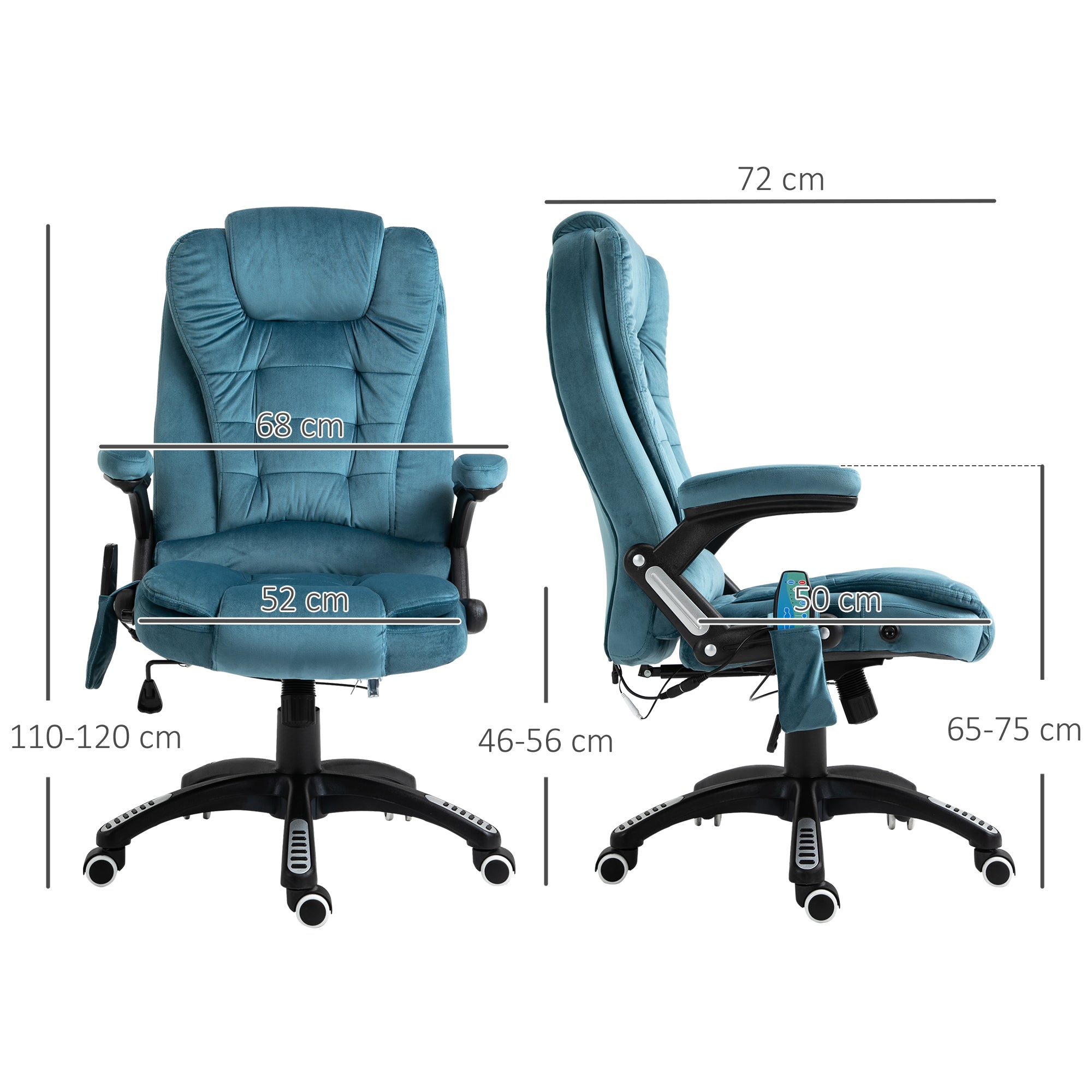 Vinsetto Bürostuhl Massagesessel mit Wärmefunktion Chefsessel mit Massagefunktion höhenverstellbarer ergonomischer Gamingstuhl massage Blau 68 x 72 x 110–120 cm