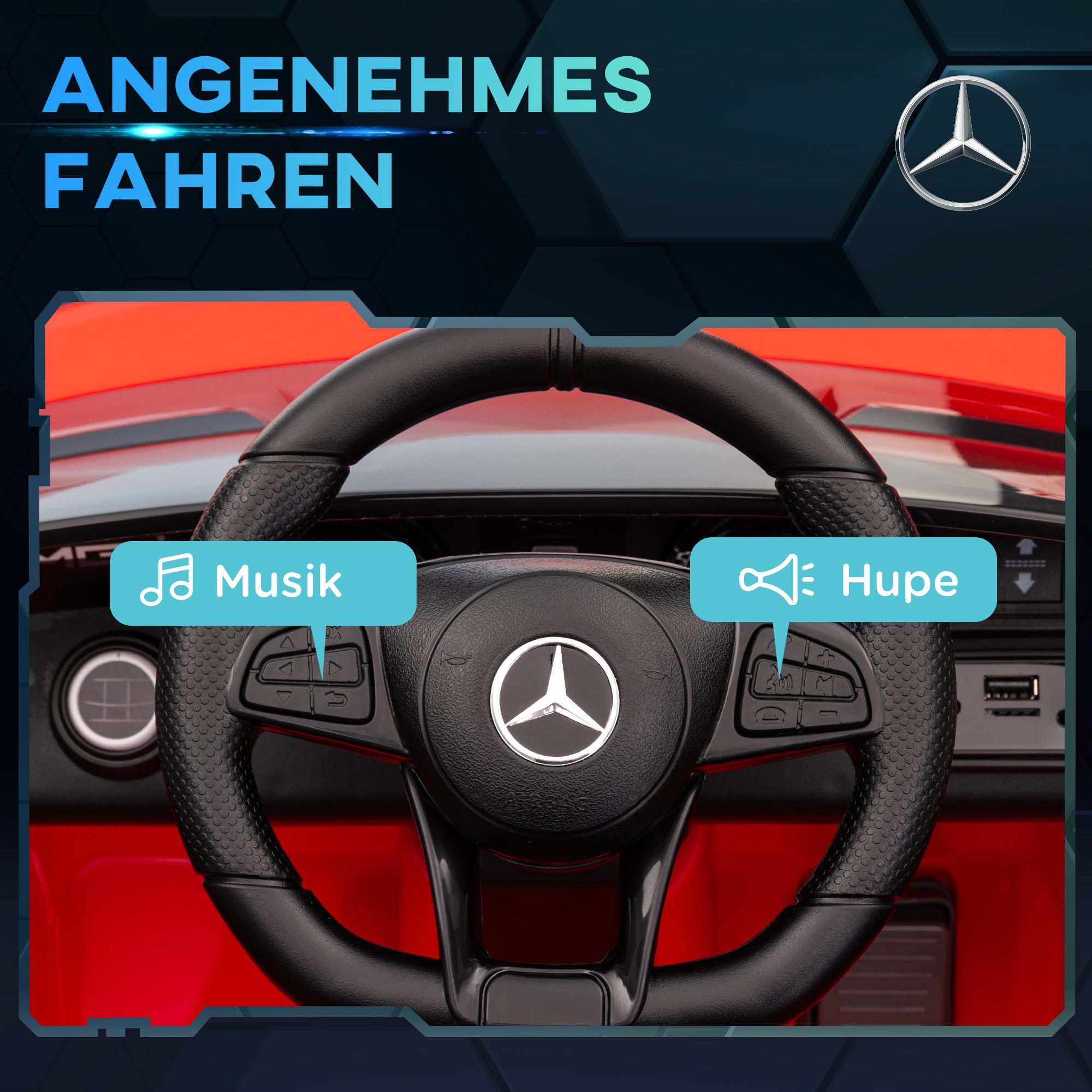 AIYAPLAY Elektro-Kinderauto, Mercedes, 3-5 km/h, Fernbedienung, Licht & Musik, Rot