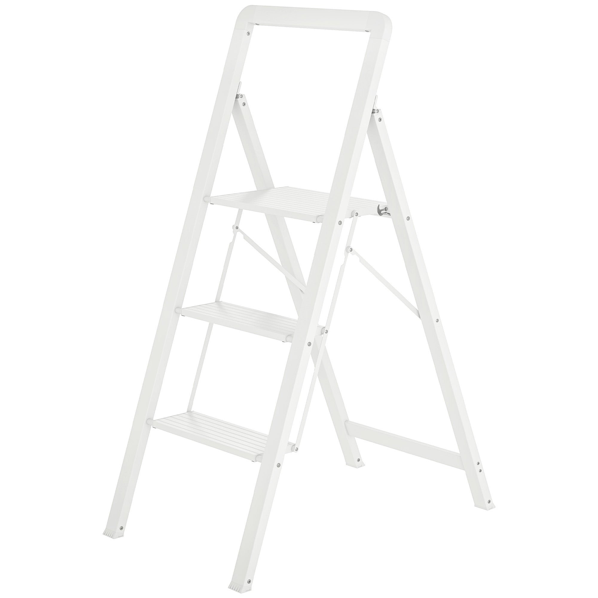 HOMCOM 3-stufige Trittleiter, Aluminum faltbar, rutschfeste Plattform, Weiß