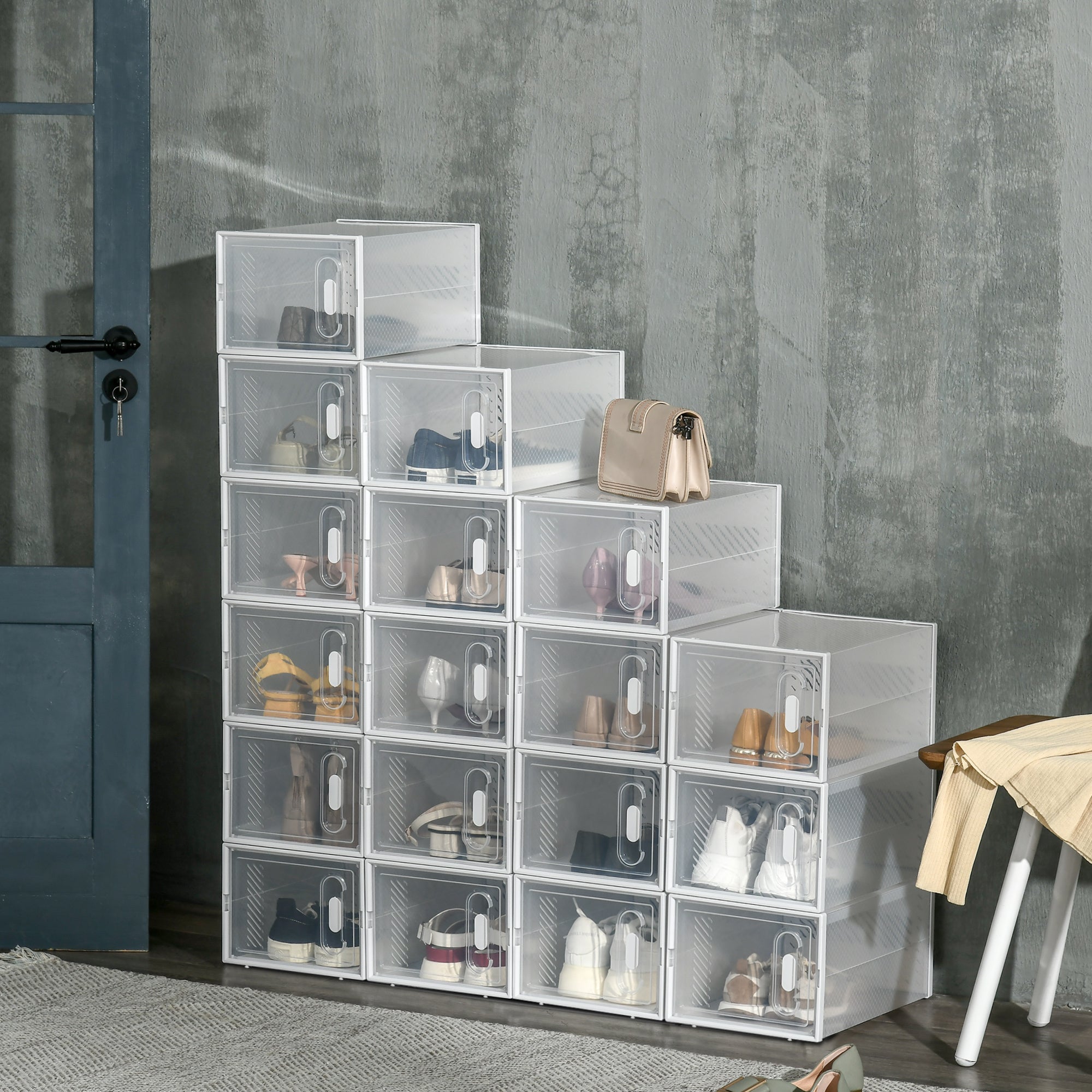 HOMCOM Modulares Regalsystem mit 18 Fächern, Steckregal, 25 cm x 35 cm x 19 cm, Transparent