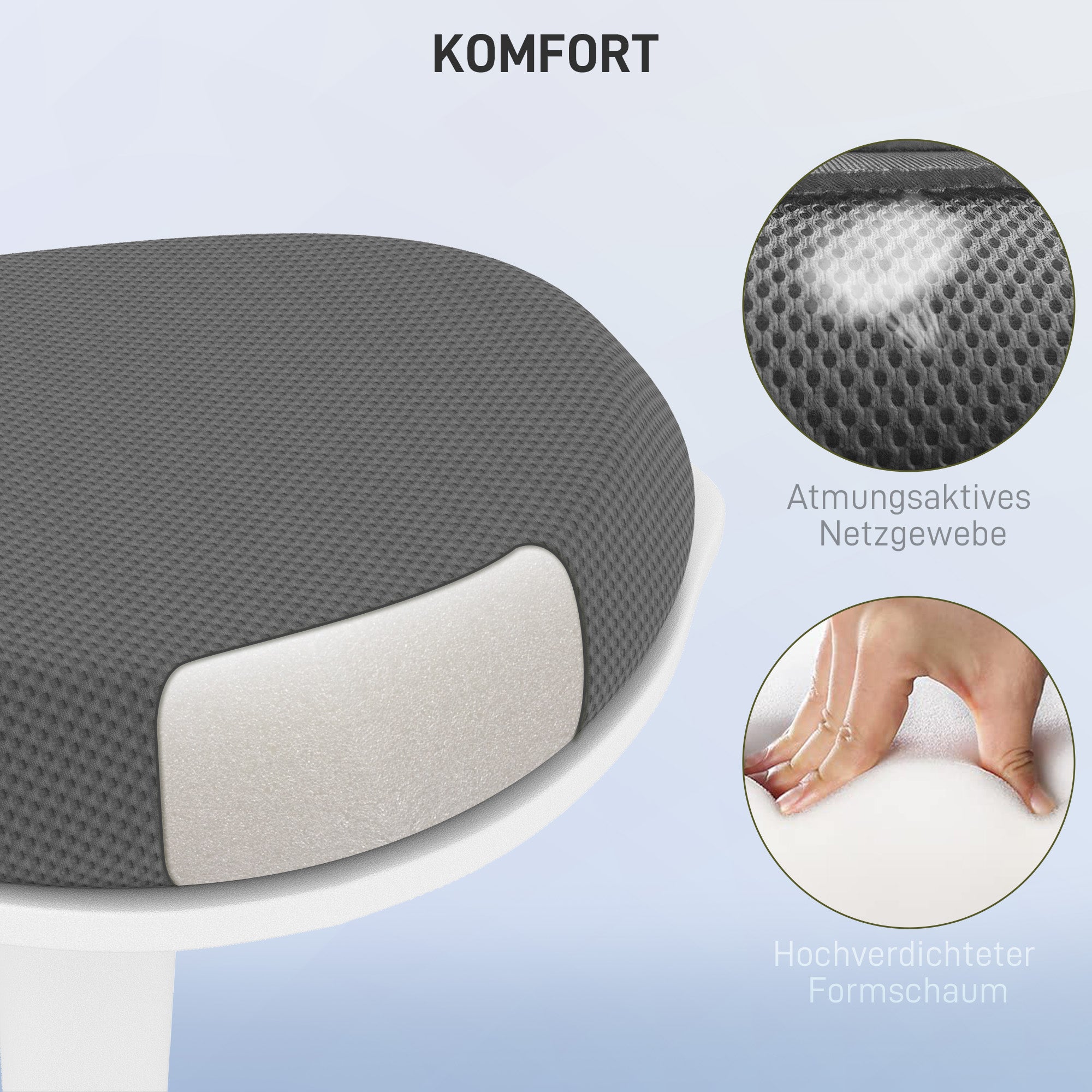 HOMCOM Pendelhocker, ergonomisch, höhenverstellbar, bis 120 kg, 42,5x35,5x56,5-71,5cm, Grau