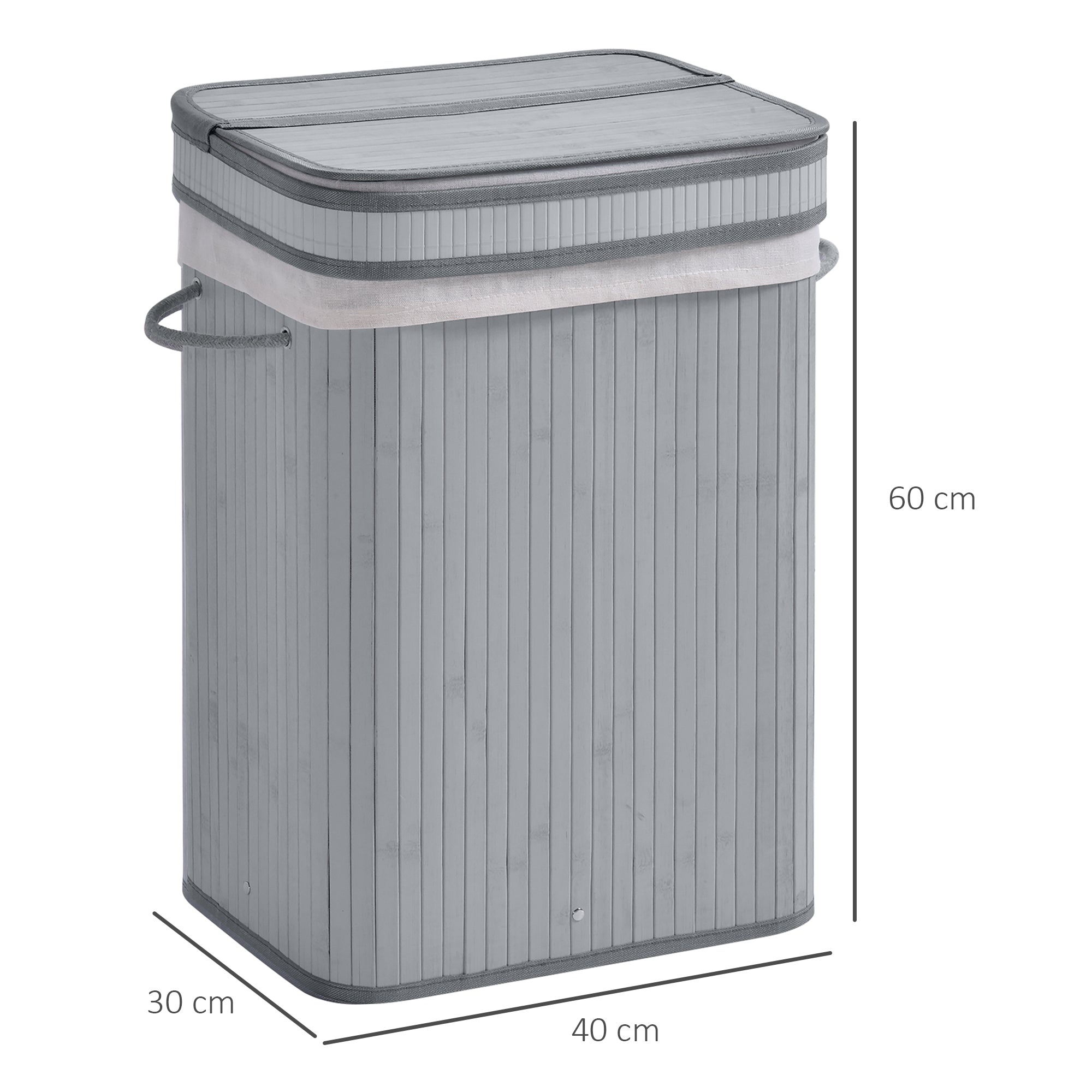 HOMCOM Wäschekorb, 70 L Wäschesammler mit Deckel, herausnehmbarer Innenfutter, Wäschebox für Badezimmer, 40 x 30 x 60 cm, Grau