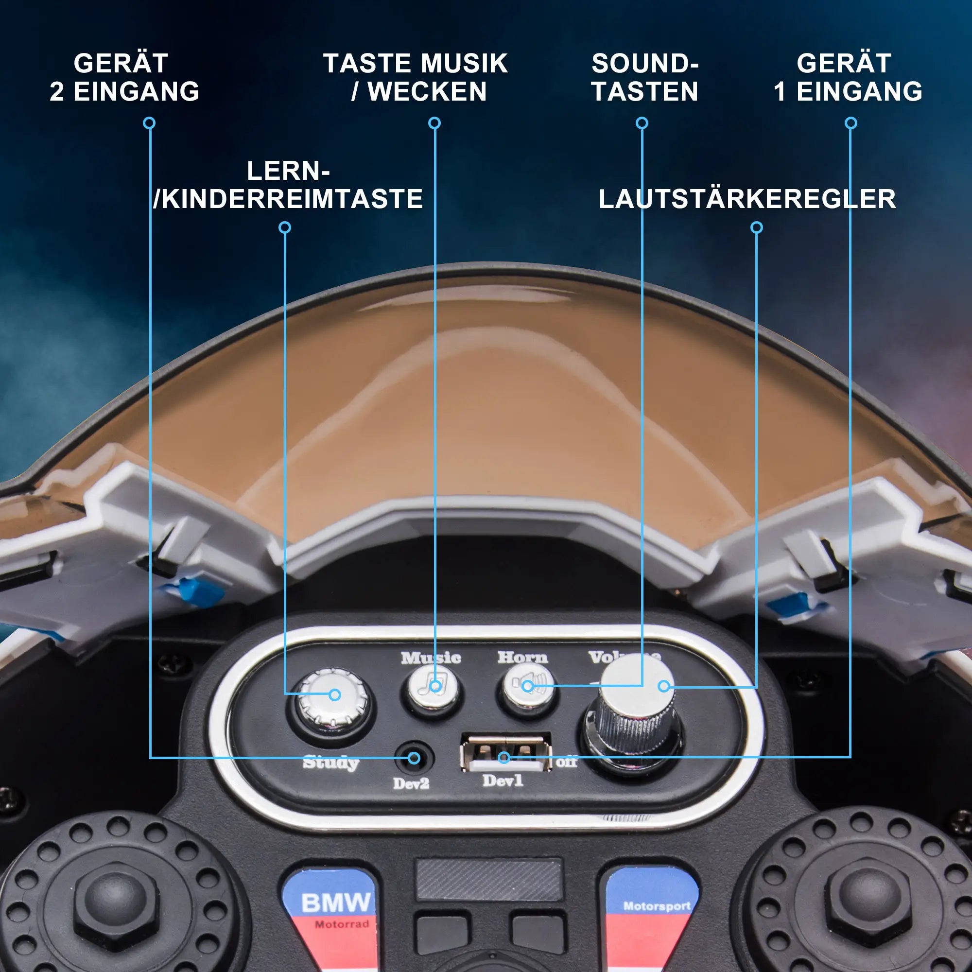 HOMCOM Kinder-Elektromotorrad 3 Musikmodi besonders sicher Blau
