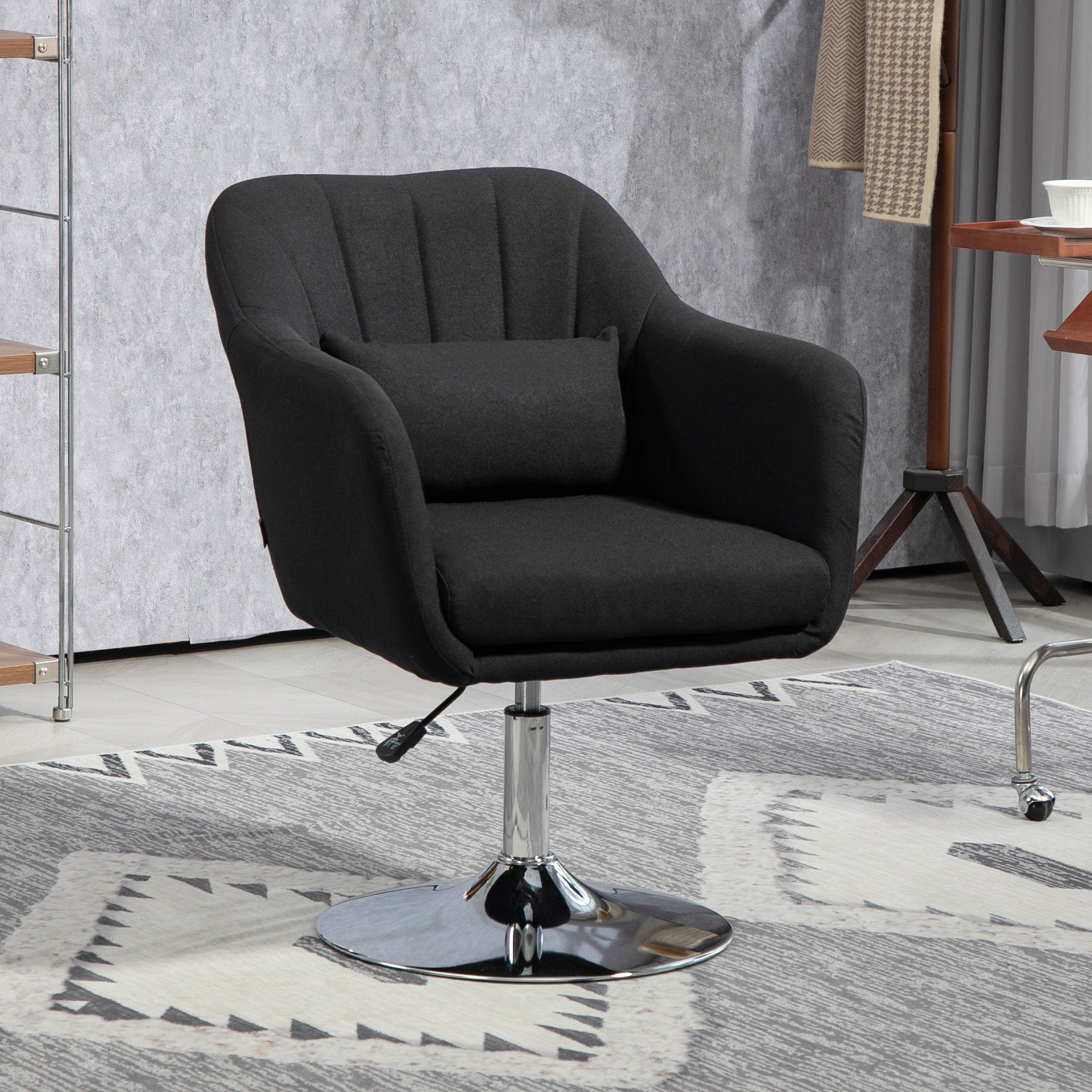 HOMCOM Drehstuhl, höhenverstellbarer Bürostuhl, leinenartiges Polyester, Metall, 60 x 60 x 79-91 cm, Schwarz