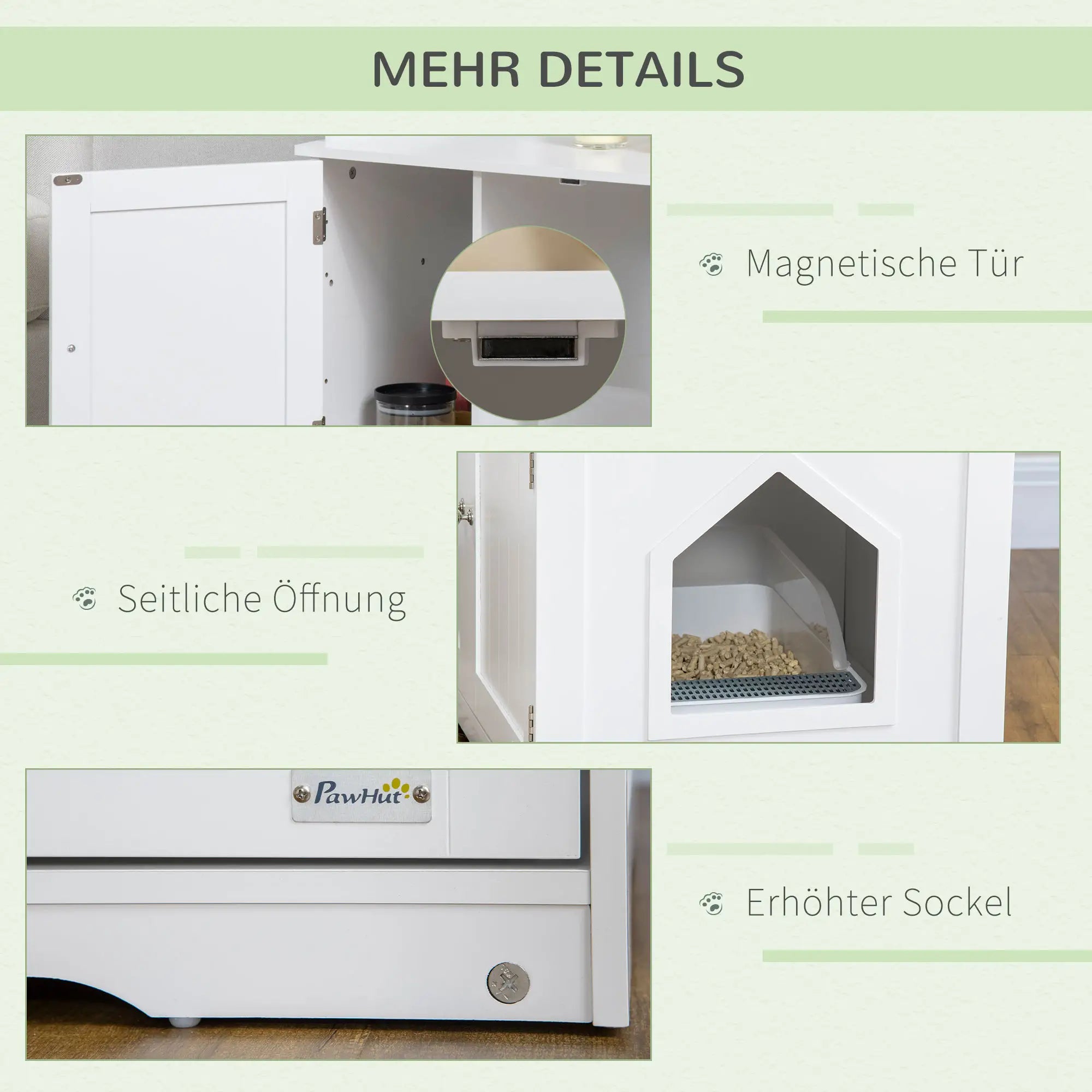 PawHut Katzentoilette, Katzenhaus, mit Trennwand, magnetischer Doppeltür, seitlicher Ablage, weiß, 86 x 48 x 52cm