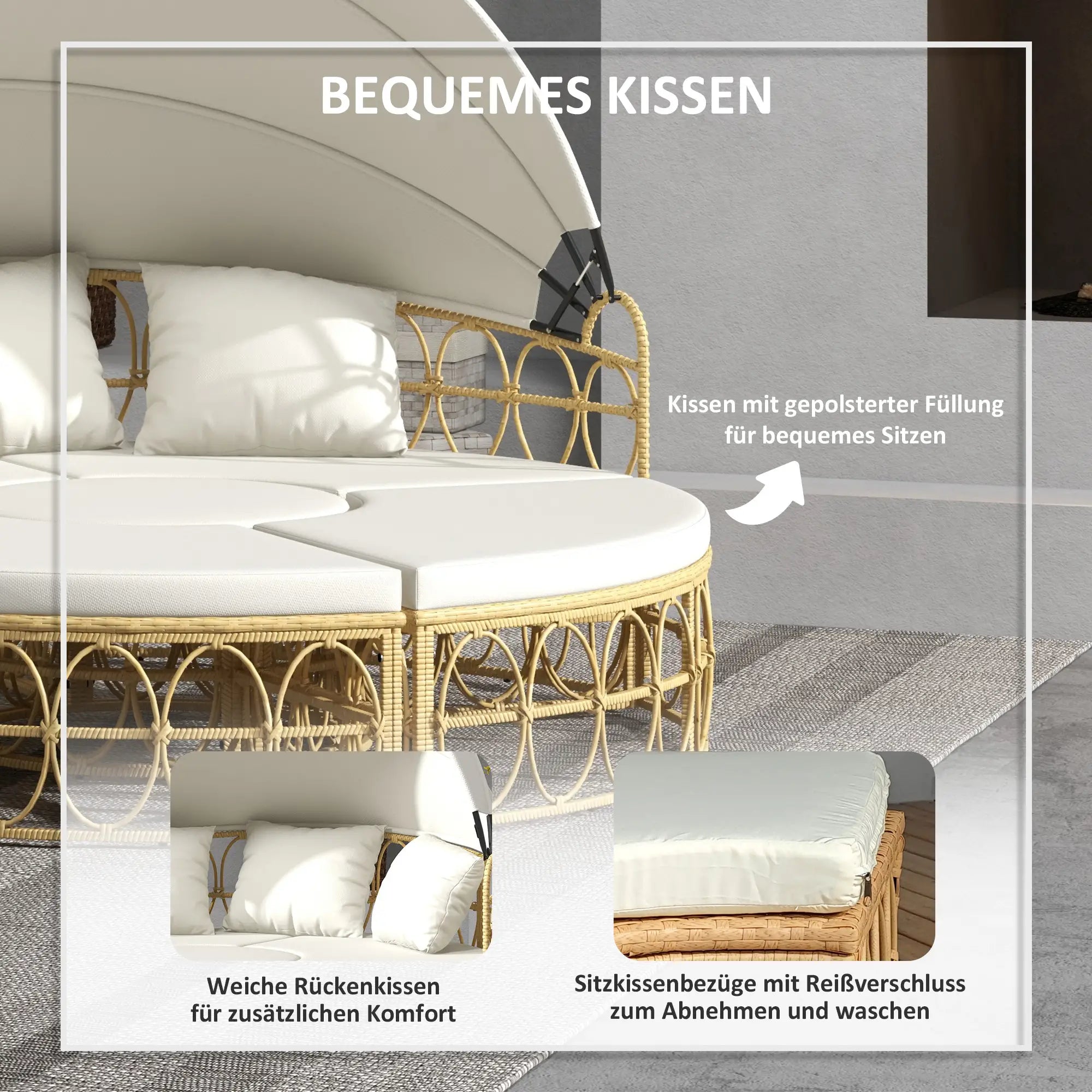Outsunny Gartenmuschel Sonneninsel Set ausziehbares Dach Outdoor