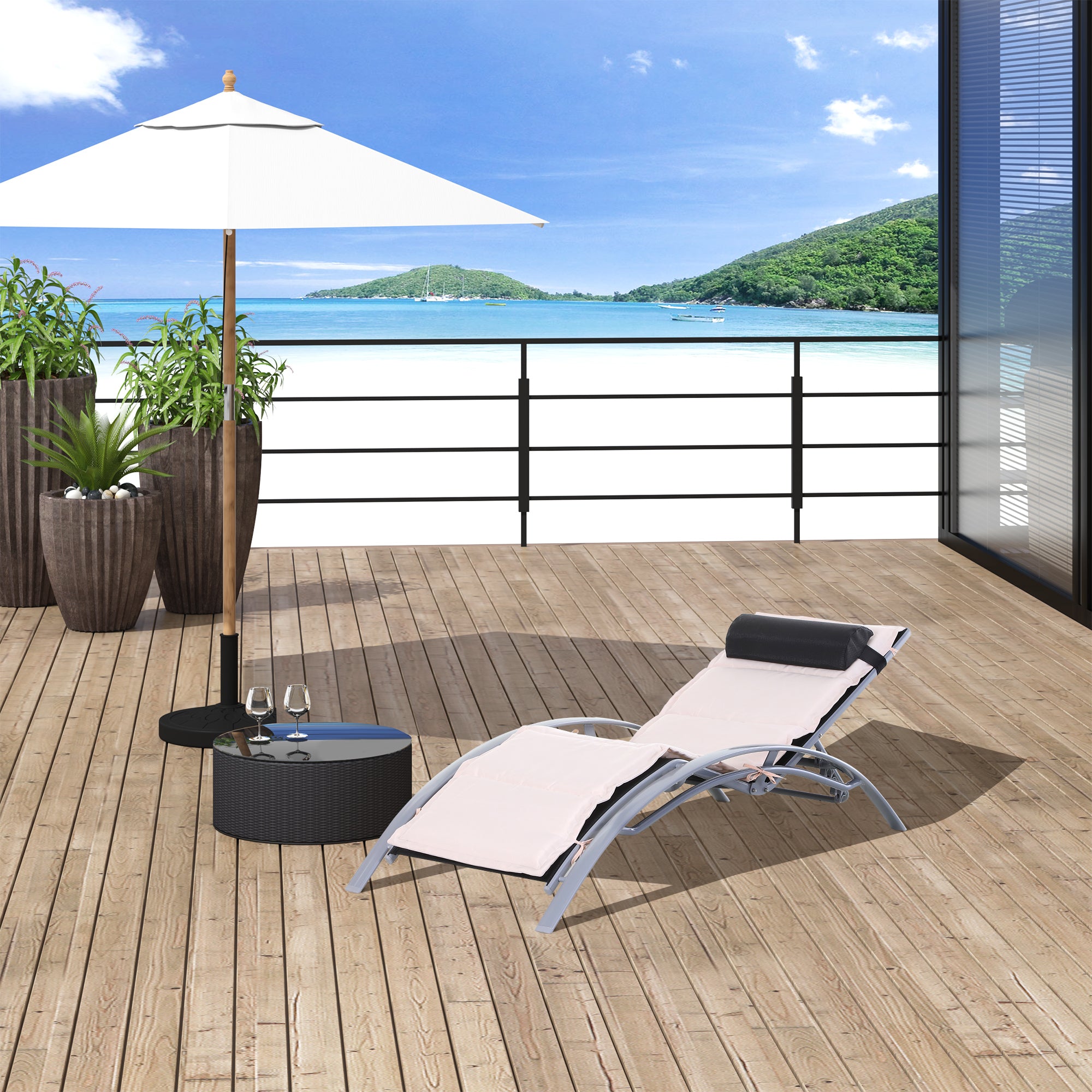 Outsunny Sonnenliege höhenverstellbar Outdoor Aluminium Cremeweiß