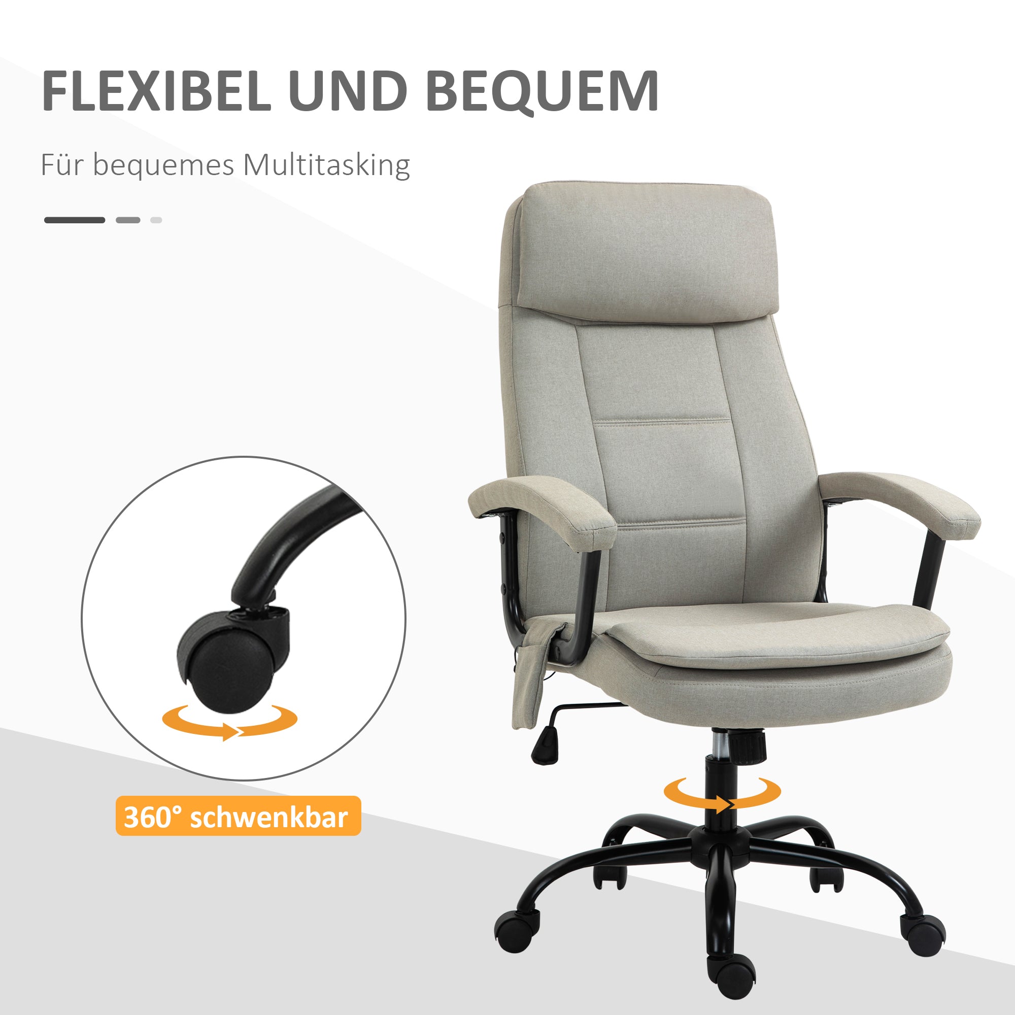 Vinsetto Bürostuhl Massage höhenverstellbarer Chefsessel Gamingstuhl mit Massagefunktion, ergonomischer Drehstuhl Massage Sessel Lendenwirbelsäulenmassage Leinen-Gefühl Beige 63 x 70 x 112-121 cm