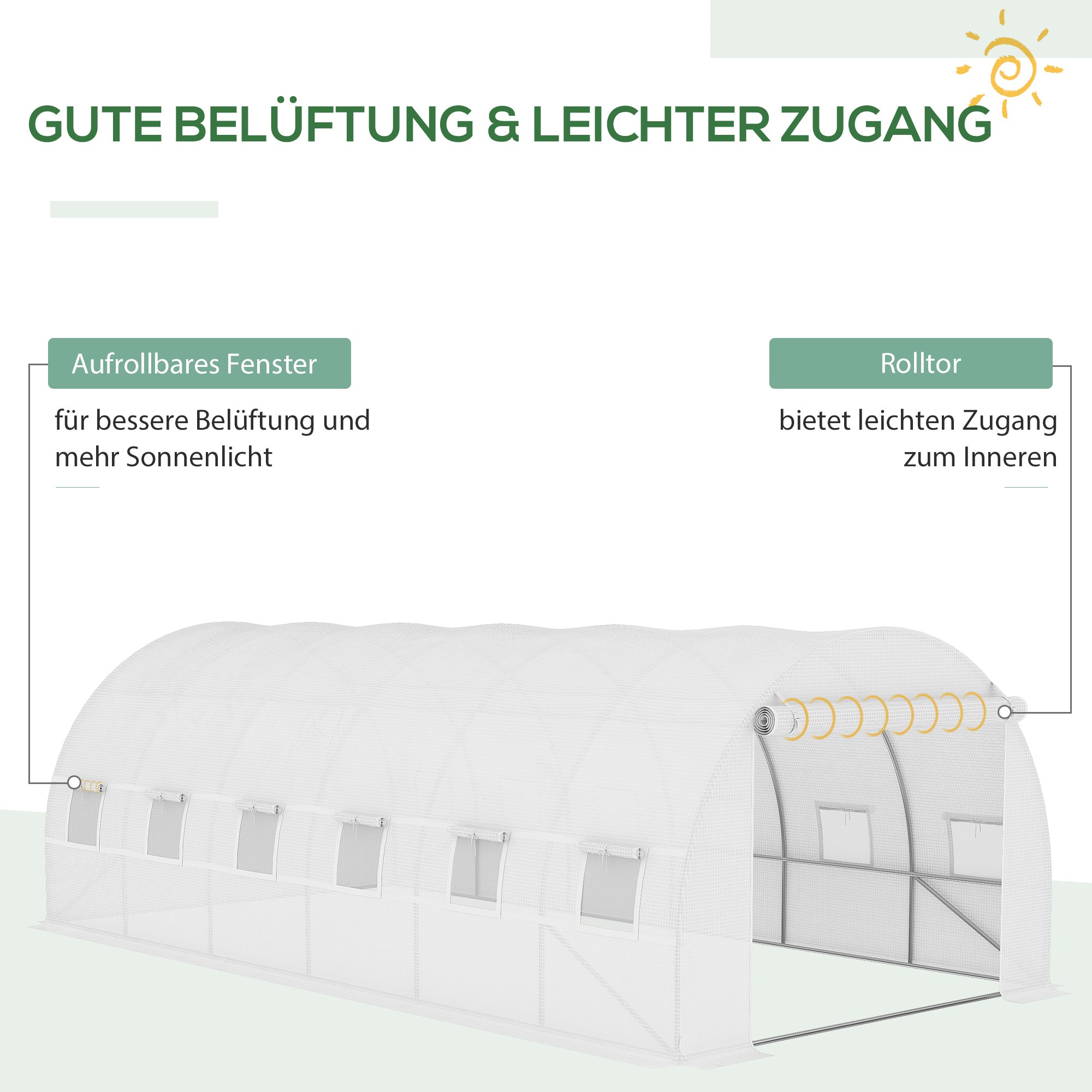 Outsunny Ersatzfolie für 6x3x2 m Gewächshaus, robust, reißfest, 12 Fenster, Tür, Grün