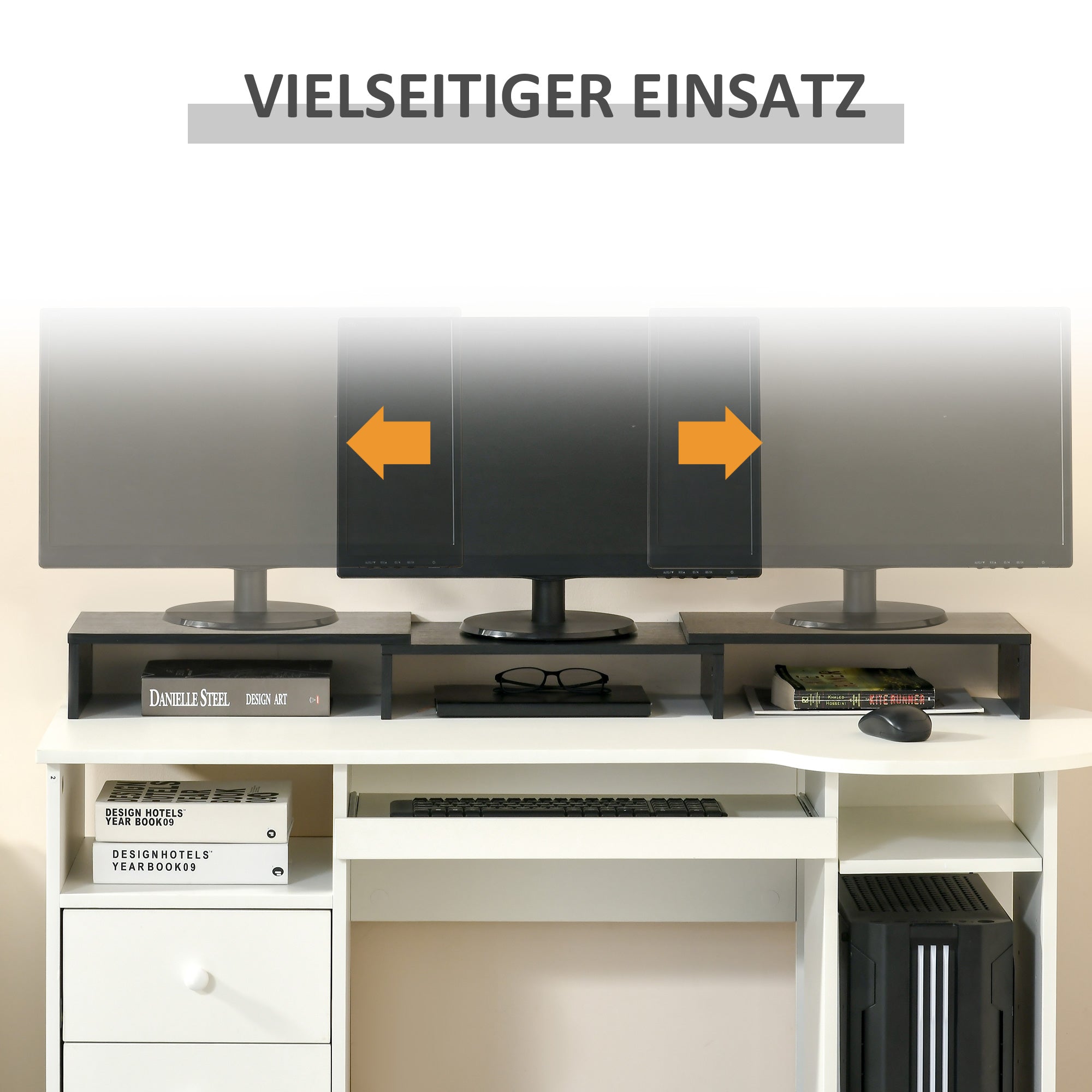 Vinsetto Monitorständer Monitor Stand Dual Bildschirmerhöhung Verstellbare Länge und Schwenkwinkel Bildschirmständer für PC Notebook Laptop Drucker 80-117 x 23,5 x 10 cm Schwarz