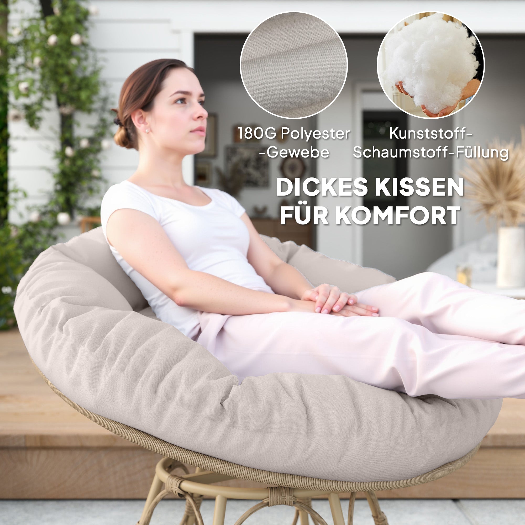 Outsunny Papasansessel Rattan 360° drehbar Korbsessel mit Sitzkissen runder Outdoor