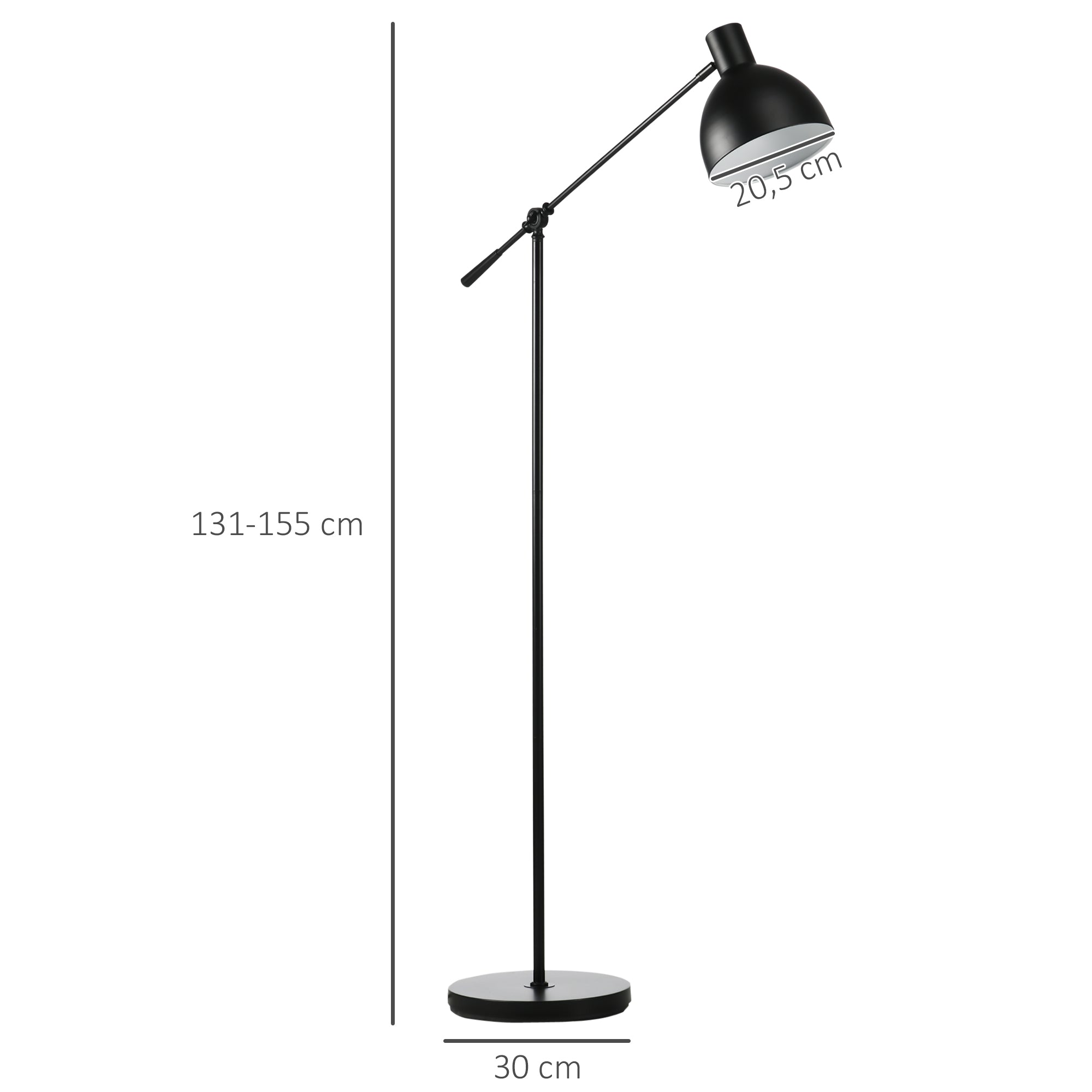 HOMCOM Stehleuchte im Industriedesign, höhenverstellbar, Bodenschalter; 30 m x 30 cm x 131 cm, Schwarz