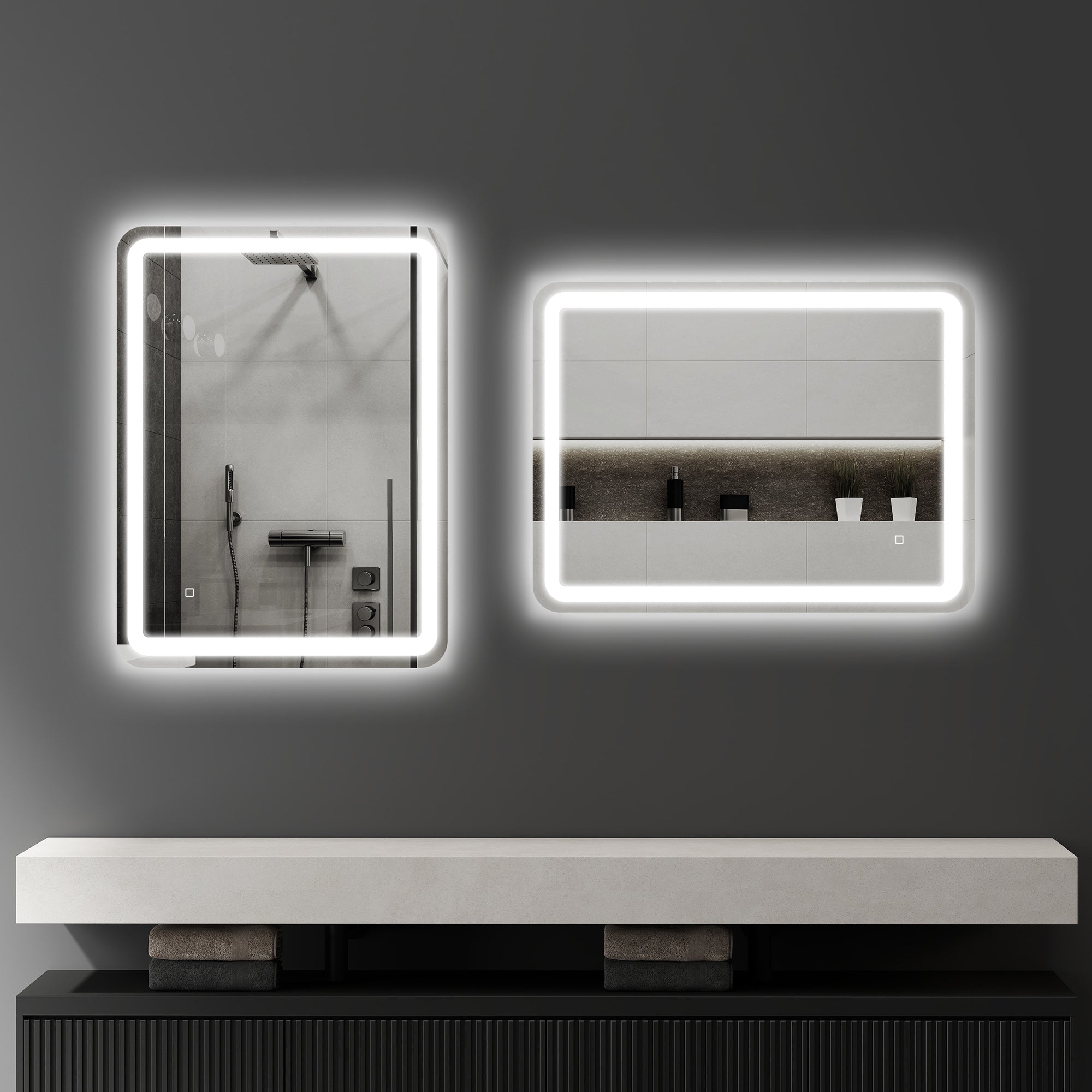 HOMCOM Badezimmerspiegel, beleuchtet, Touch-Steuerung, beschlagfrei, dimmbar, 3 Lichtfarben, 60 x 80, Silber