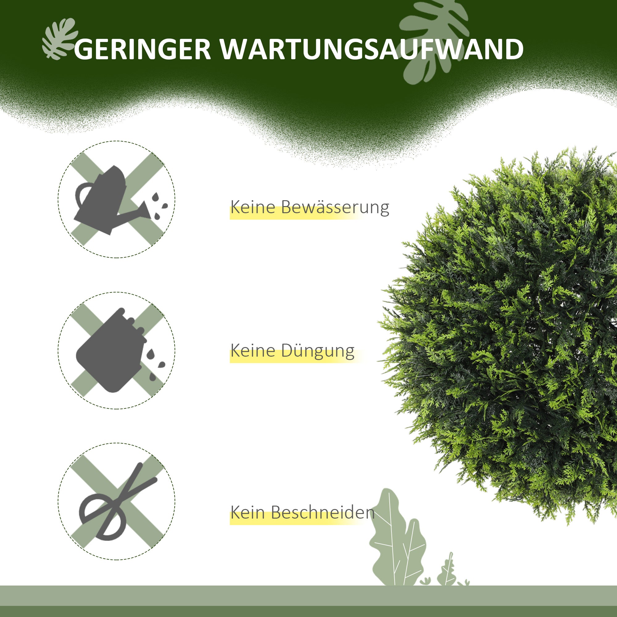 HOMCOM Künstliche Pflanzen im 2er-Set, UV-beständige dekorative Pflanzen, Deko-Pflanzen, Indoor, Outdoor, 45 cm, Grün