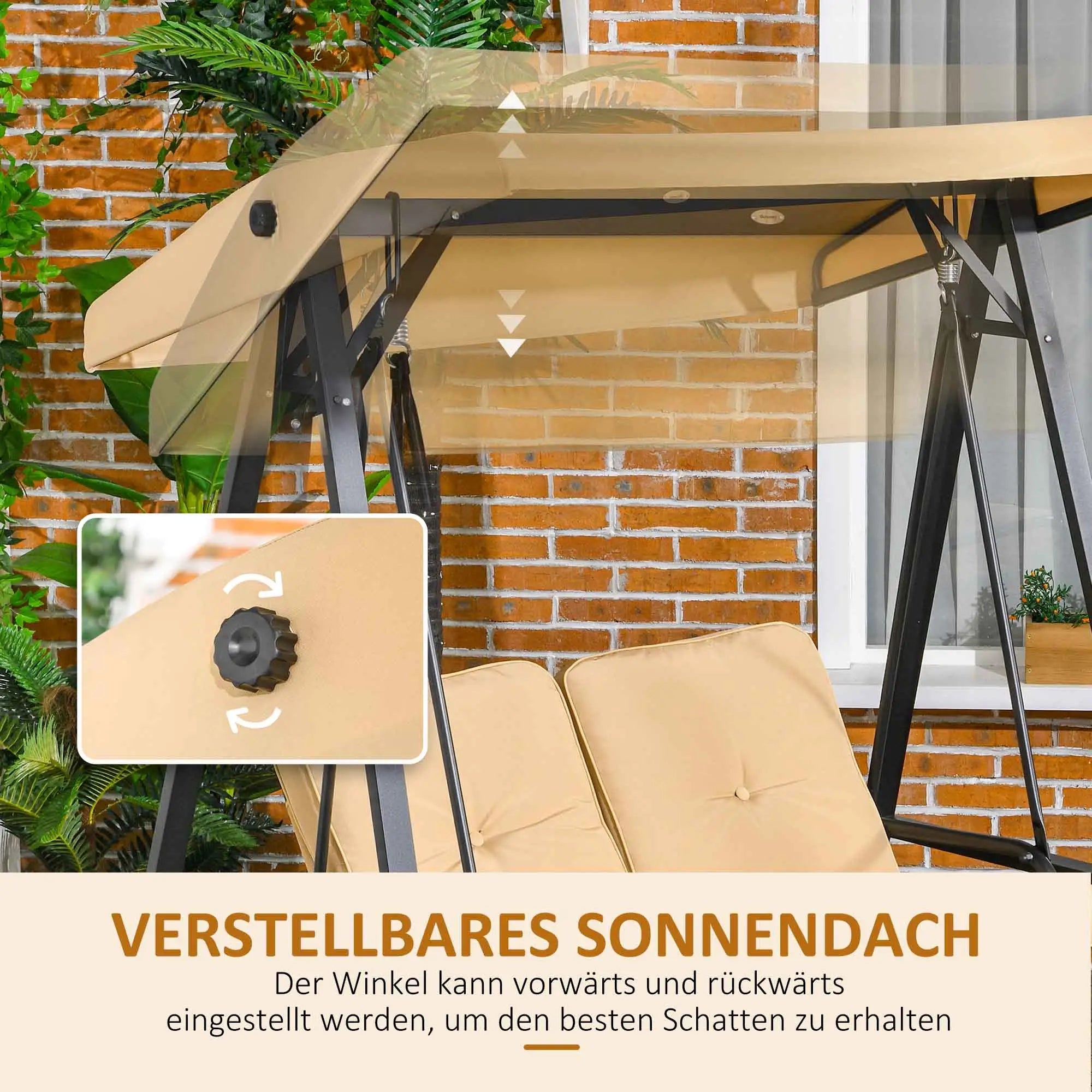 Outsunny Hollywoodschaukel 2-Sitzer mit verstellbarem Sonnendach