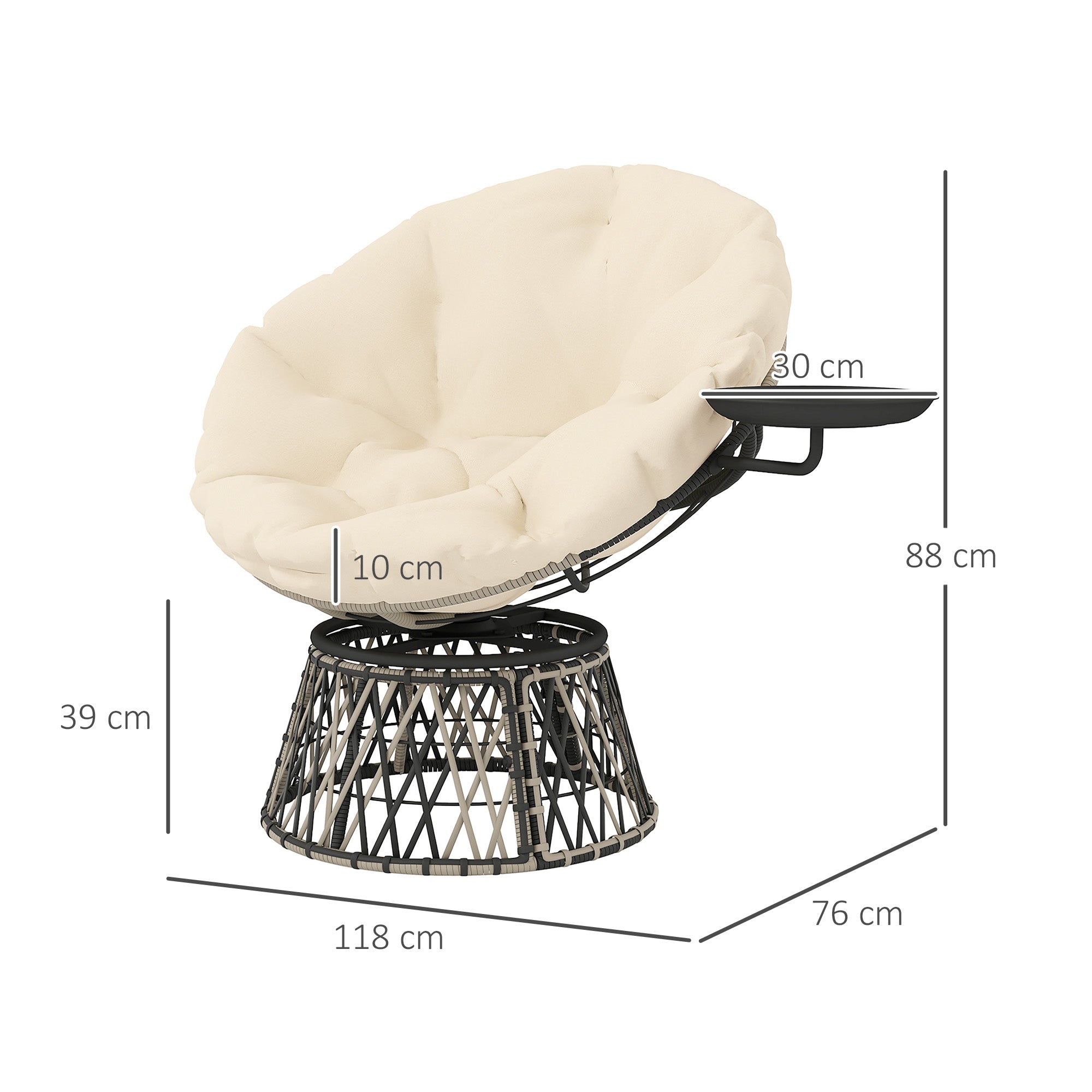 Outsunny Papasansessel Rattan 360° drehbar Korbsessel mit Kissen Durchmesser 90 cm runder Beige