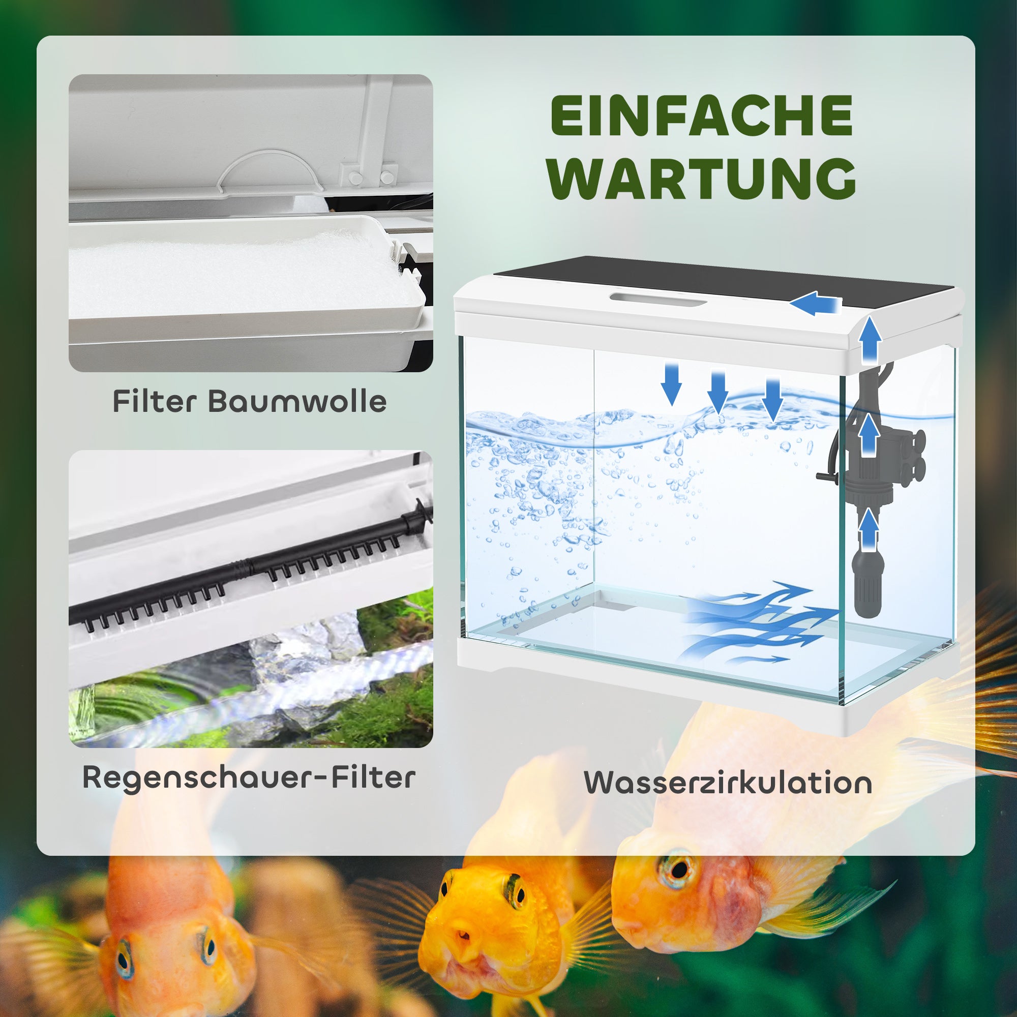 PawHut Aquarium, 17 L Tropenfischaquarium, leichte Pflege, klare Sicht, mit LED-Leuchten, 35L x 21B x 31H cm, Weiß+Schwarz