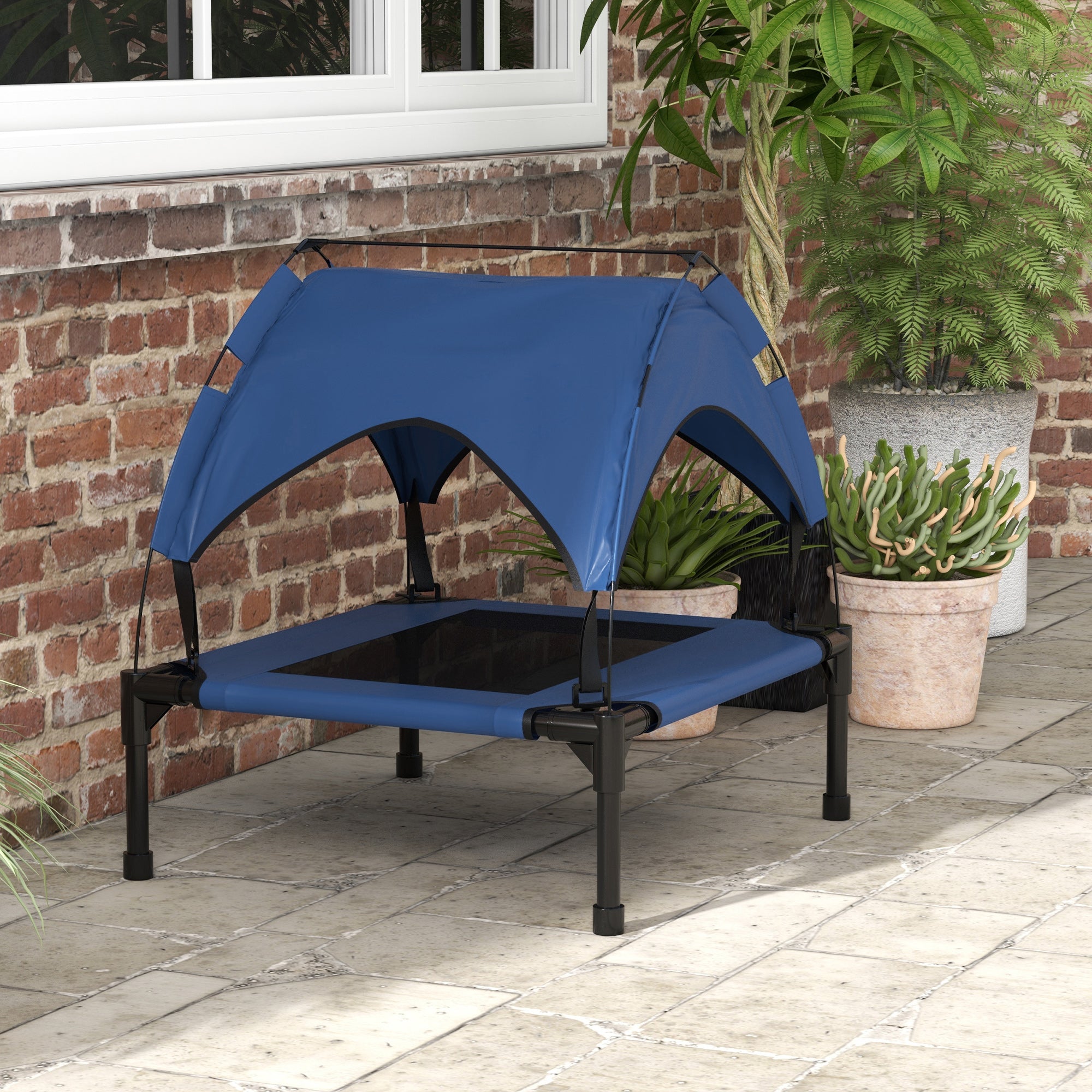 PawHut Hundebett mit Dach, atmungsaktiv, wasserabweisend, bis 20 kg, 76 x 61 x 69,5 cm, Dunkelblau