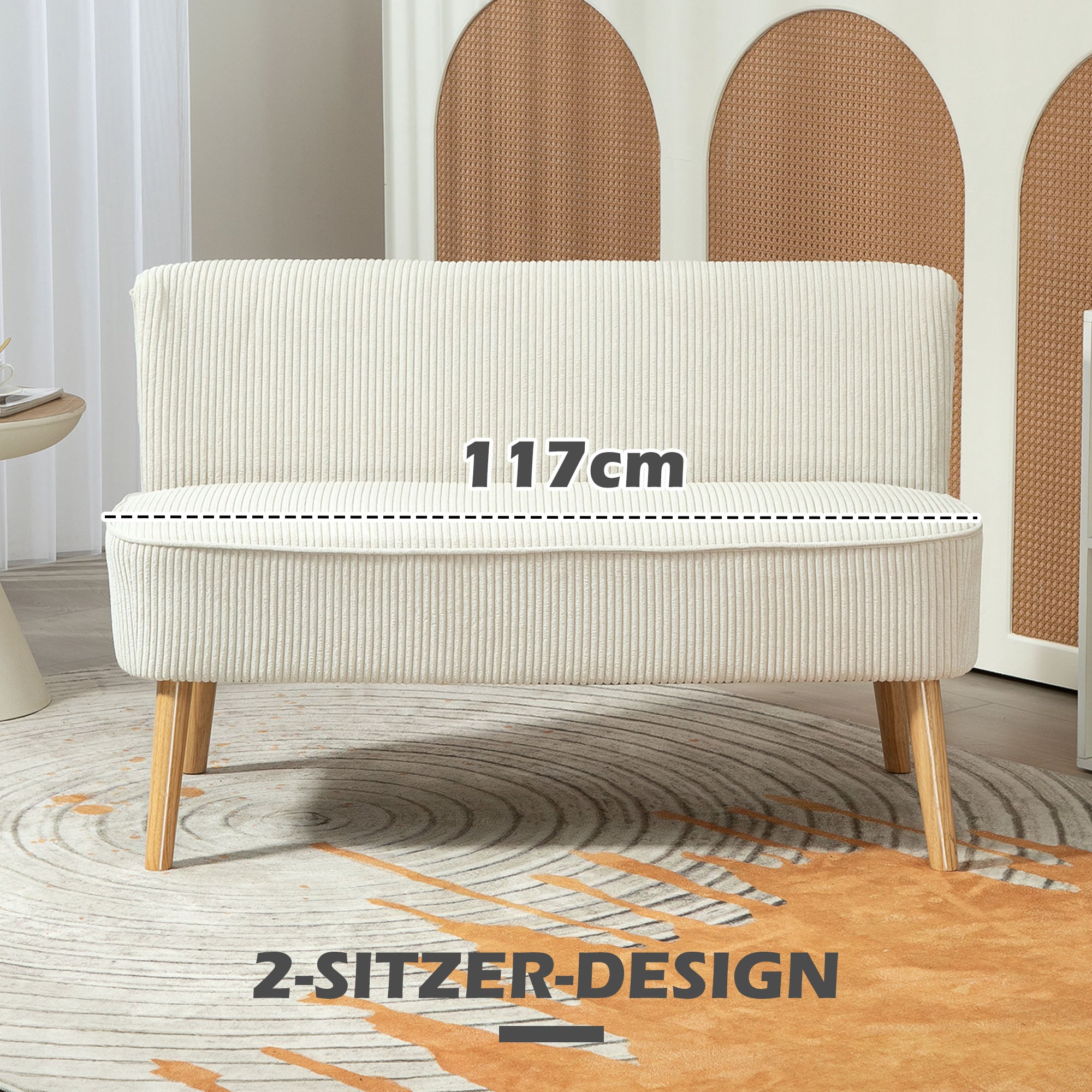 HOMCOM 2-Sitzer Sofa, weiche Polsterung, pflegeleichter Bezug, bis 150 kg belastbar, 117 x 56,5 x 77 cm, Cremeweiß