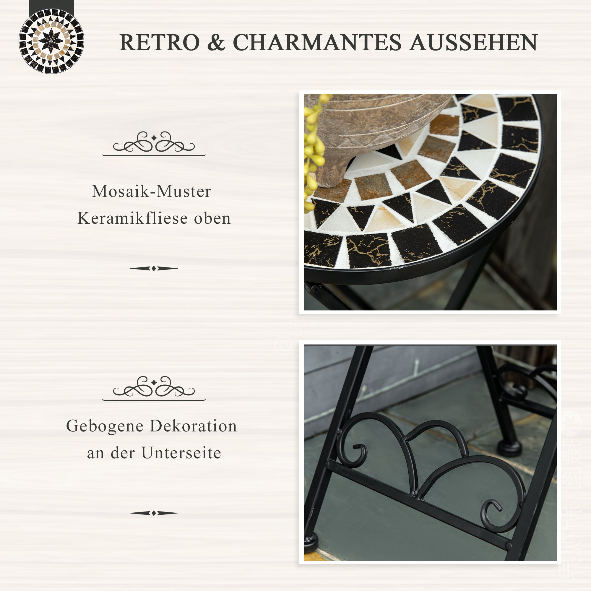 Outsunny Pflanzenständer Ø36 x 67 cm Blumenständer Pflanzenhalter klappbar rund für Balkon Steinmosaik Garten Indoor Outdoor mehrfarbrig