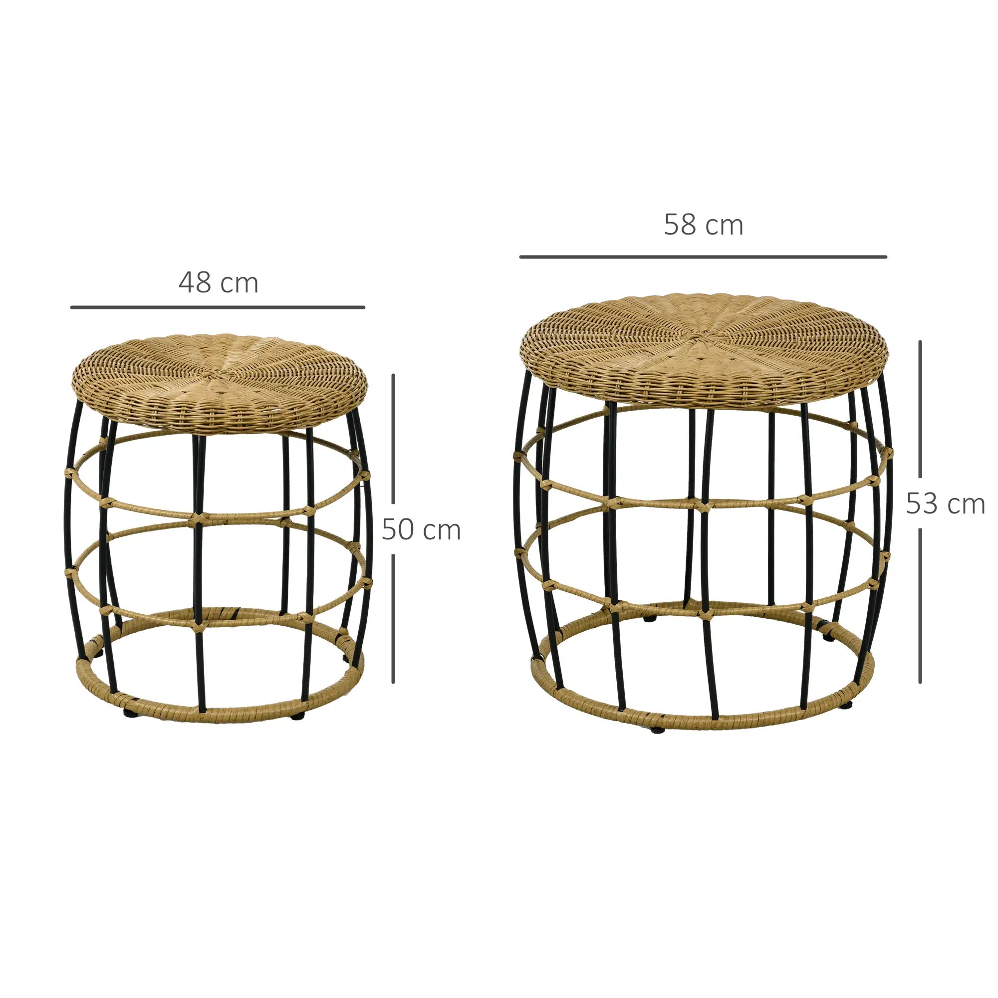 Outsunny 2er-Set Gartentische Balkontische, Boho-Stil, wetterbeständig, Schwarz + Khaki