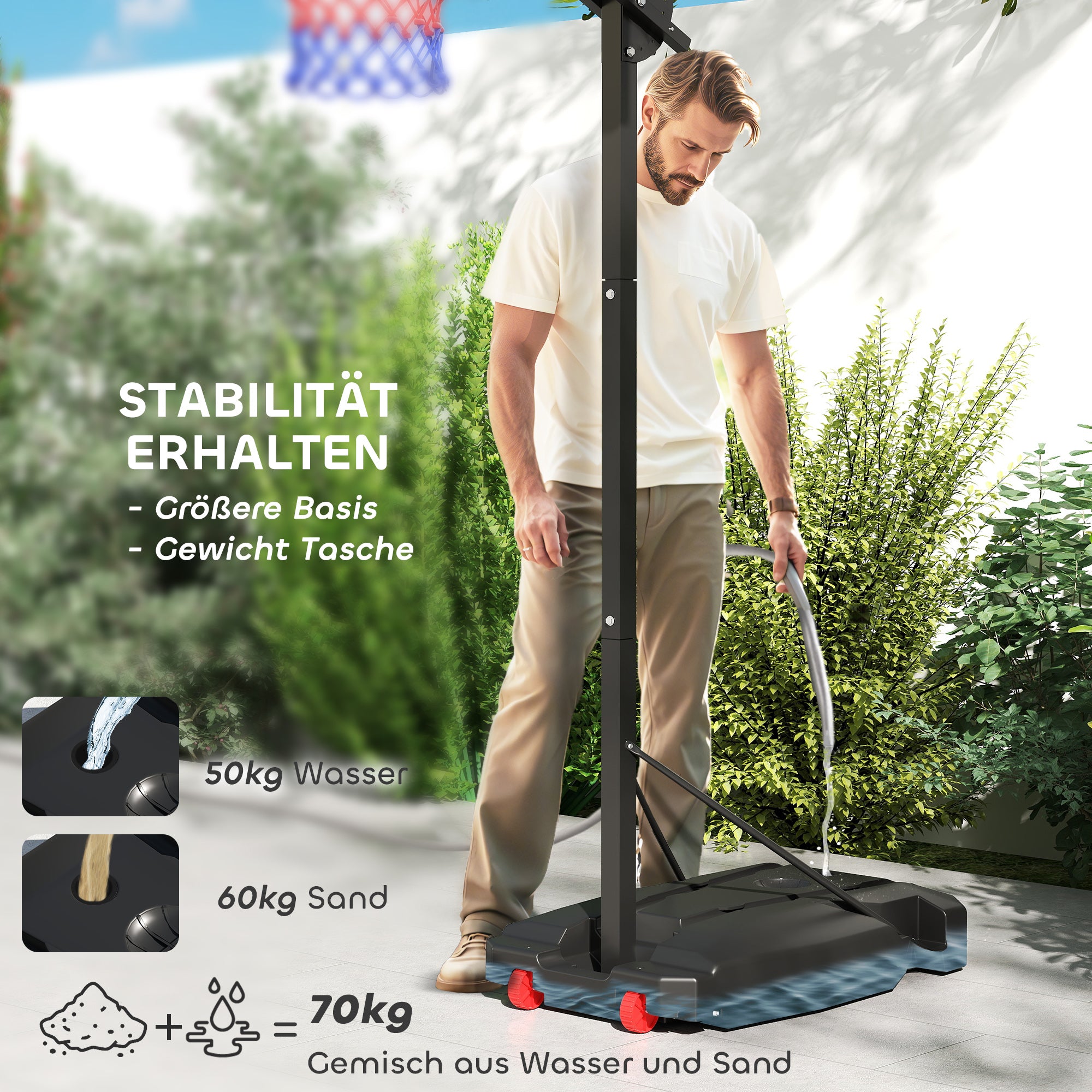 AIYAPLAY Kinder-Basketballkorb, Outdoor-Basketballkorb für Kinder, 200-260 cm höhenverstellbar, mit Rädern, ab 6 Jahren, Rot