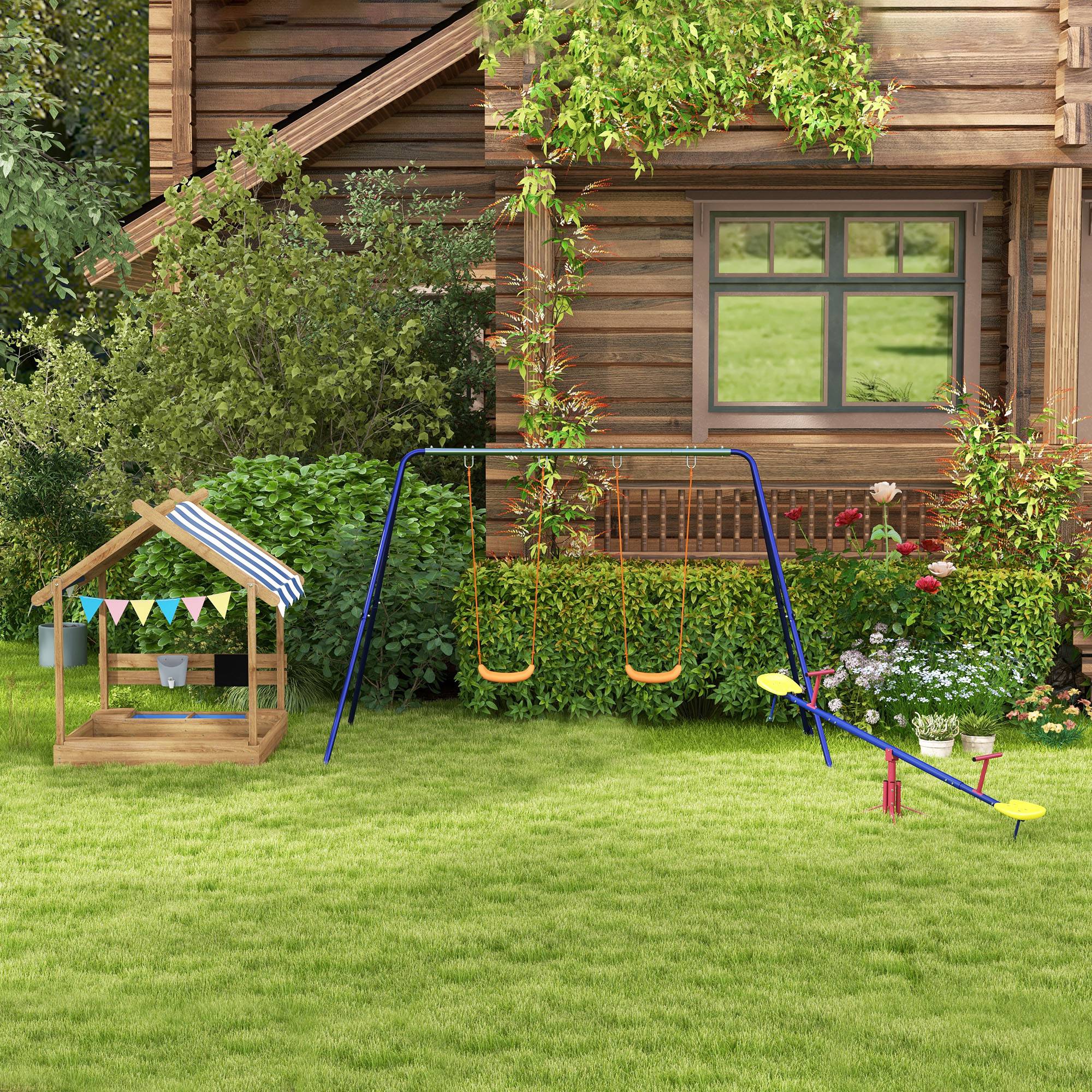 Outsunny Kinder-Schaukelgestell mit 2 Schaukelsitzen, für 3-8 Jahre, Stahl, 2,7 x 1,6 x 1,8 m