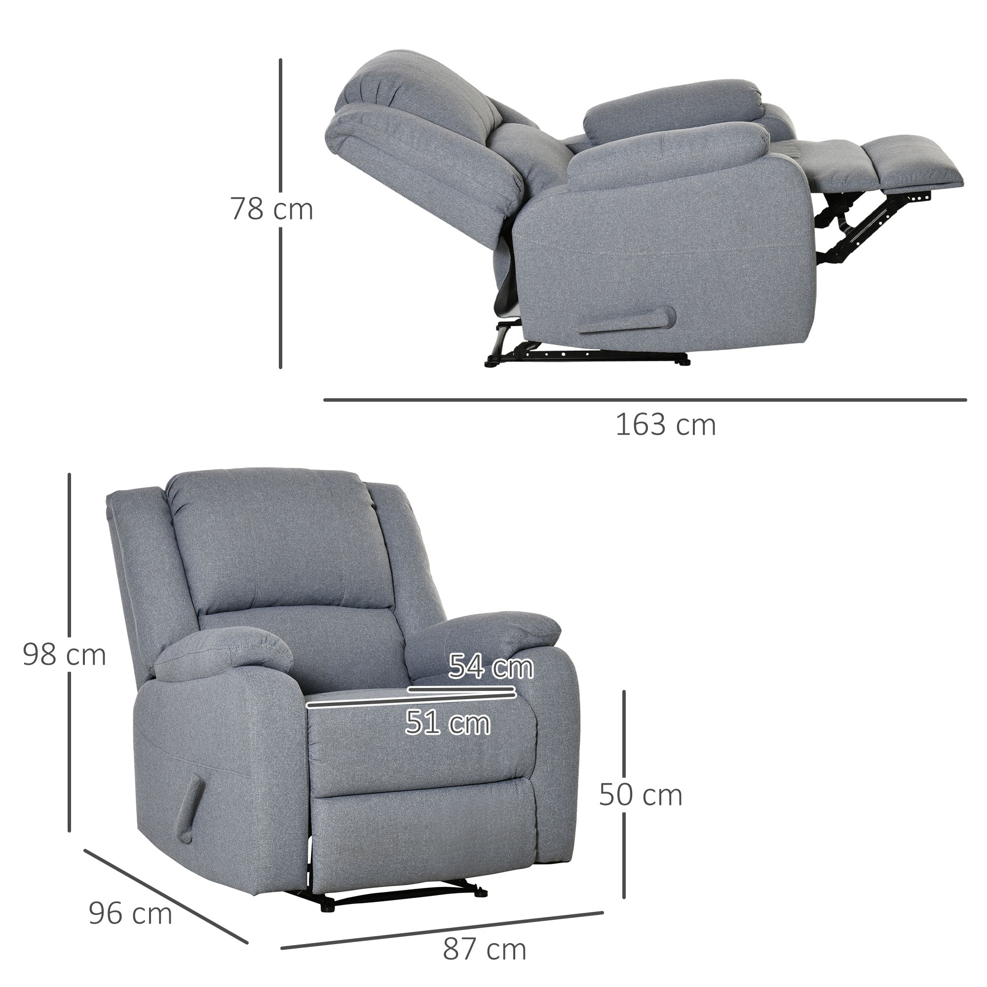 HOMCOM Relaxsessel Manuell Fernsehsessel mit Liegefunktion, Leinenoptik, TV-Sessel mit Seitengriff, Fußstütze, bis 150 kg Belastbar, für Wohnzimmer, Hellgrau