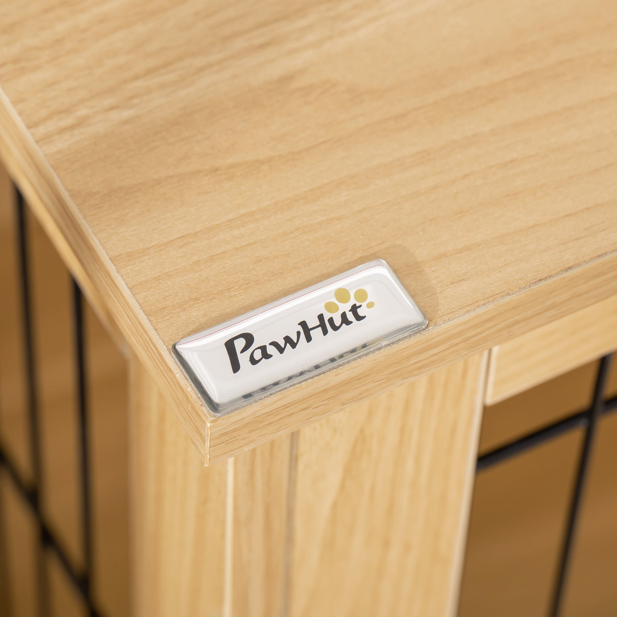 PawHut Transportbox aus Holz, Hundebox 81 cm x 58,5 cm x 76 cm Eiche Stahl Braun + Schwarz