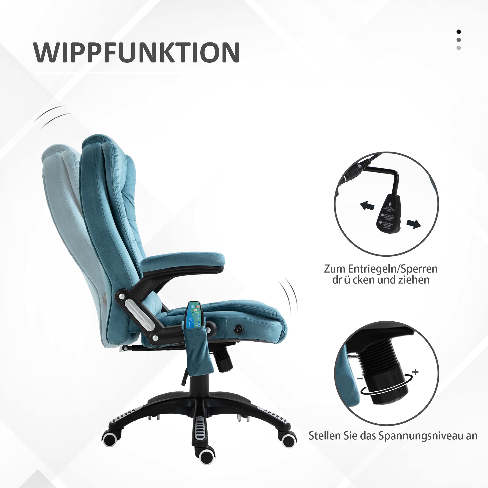 Vinsetto Bürostuhl Massagesessel mit Wärmefunktion Chefsessel mit Massagefunktion höhenverstellbarer ergonomischer Gamingstuhl massage Blau 68 x 72 x 110–120 cm