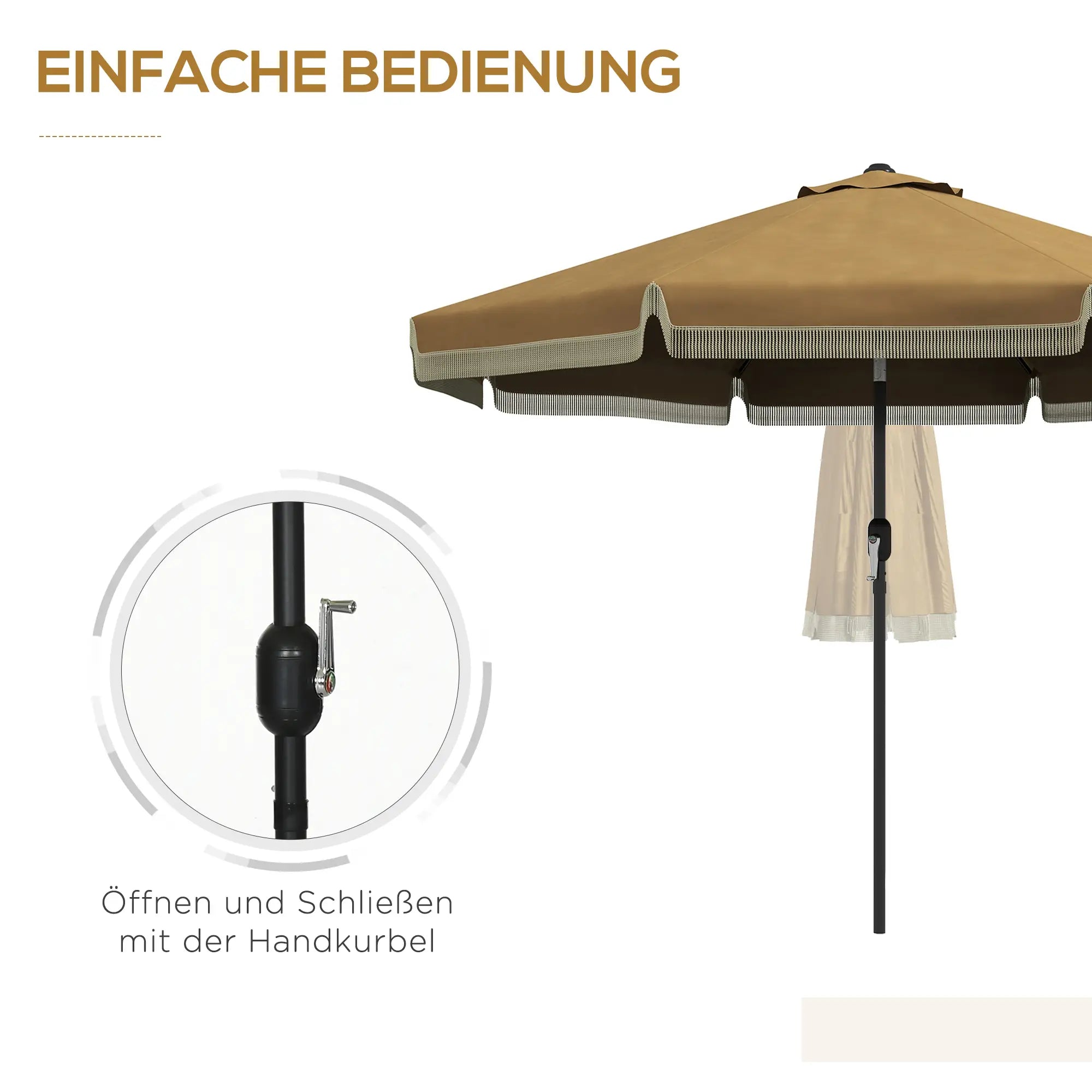 Outsunny Sonnenschirm Ø265?cm Khaki mit Fransen