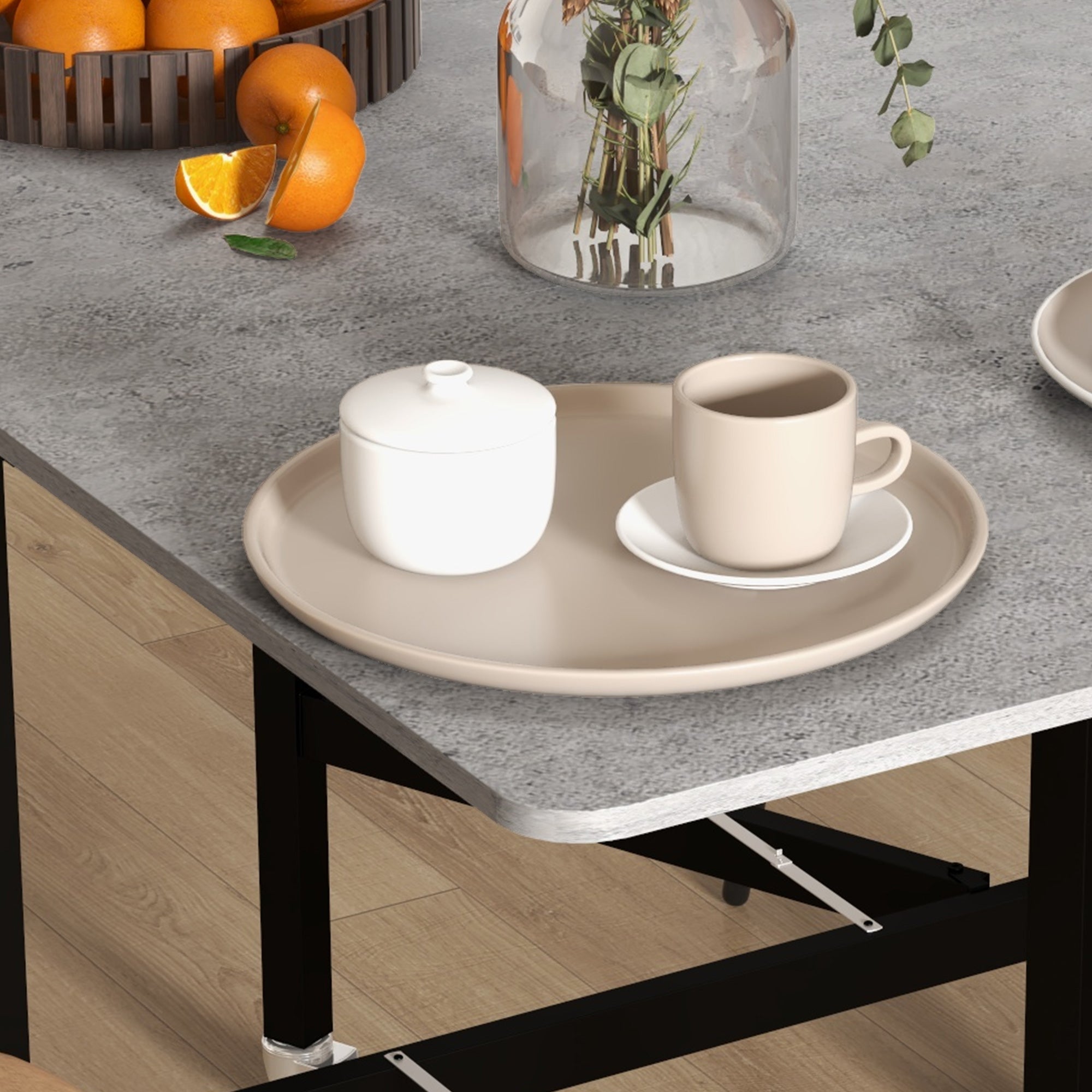 HOMCOM Esstisch für 4-6 Personen, Klapptisch mit Rollen, Stahlgestell, 52,5-120 x 80 x 73 cm, Grau