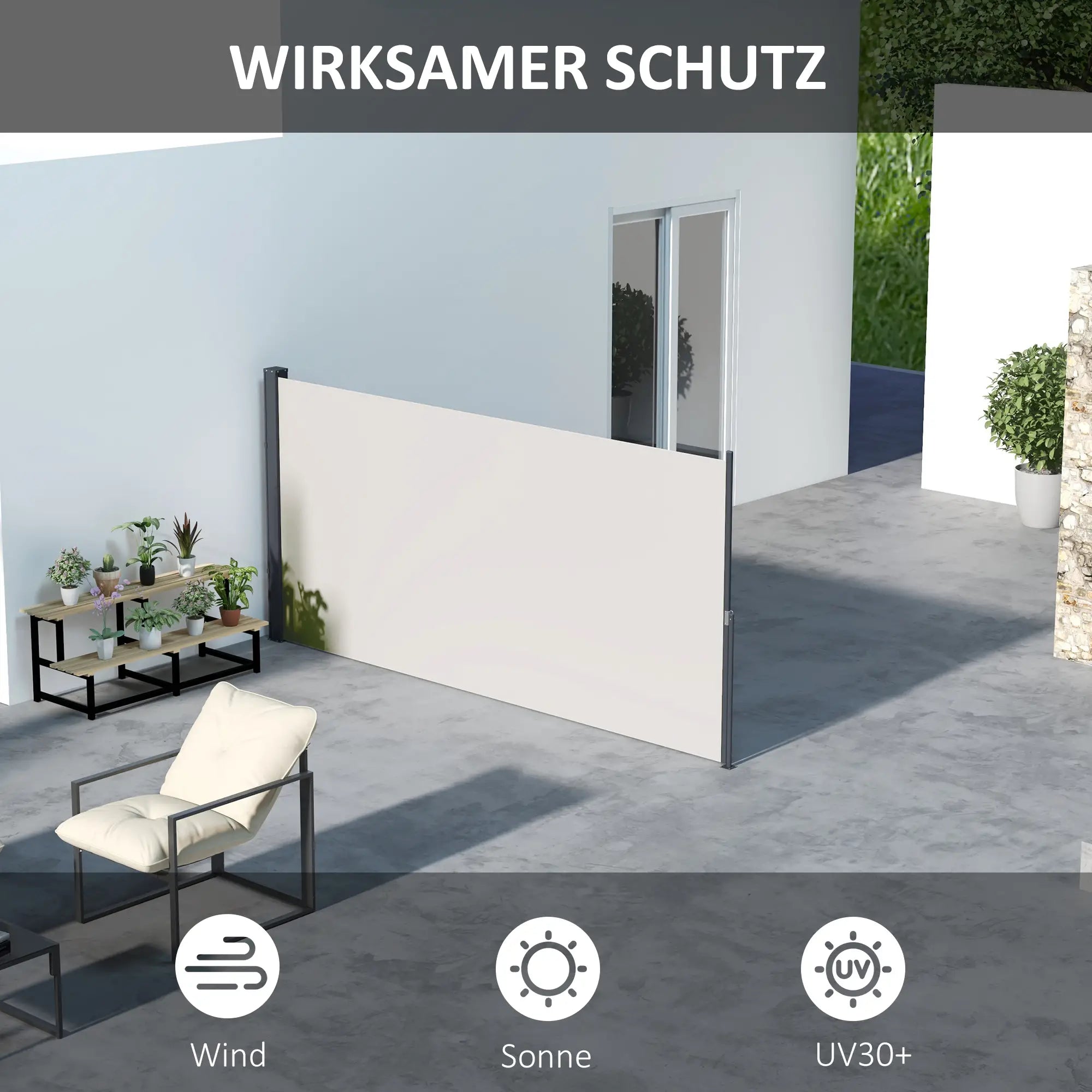 Outsunny Seitenmarkise 300×140 cm Hellgrau