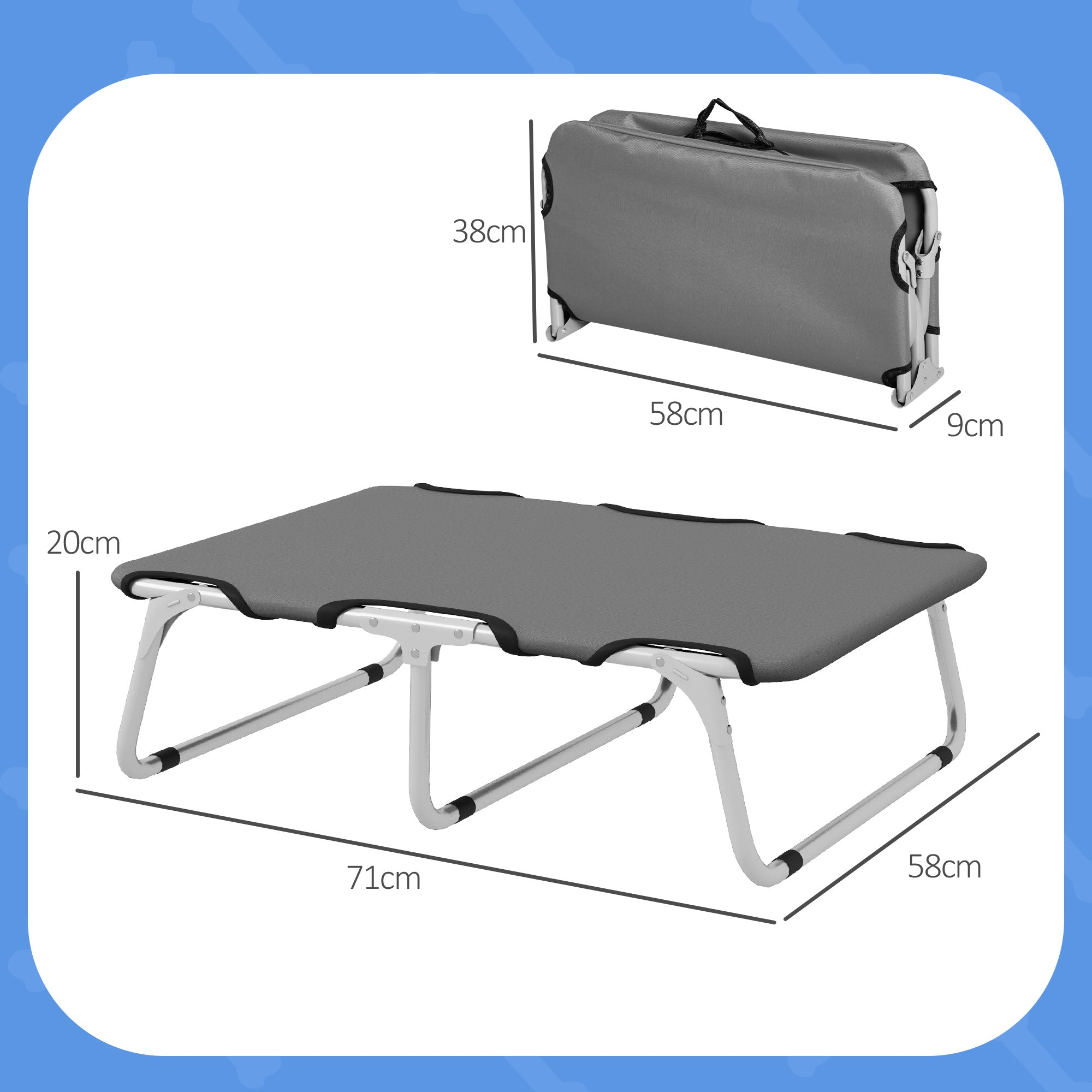 PawHut Hundebett, klappbar, robust & komfortabel, bis 10kg, 71x58x20cm, Grau