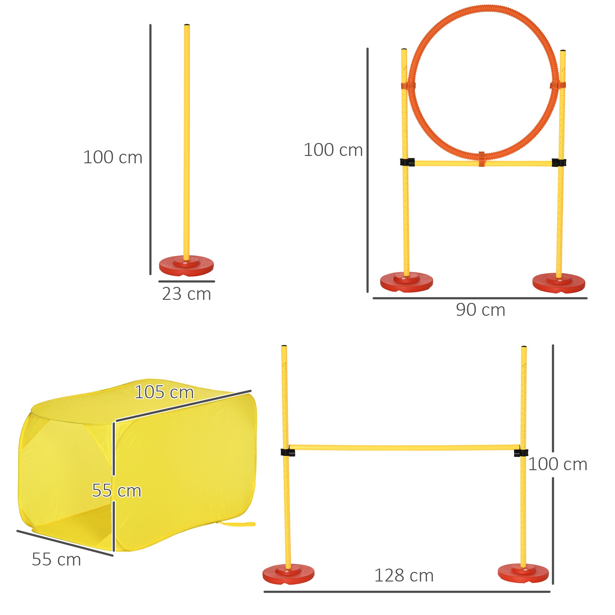 Pawhut Hunde Agility-Set mit 4 Hindernissen Rot+Gelb