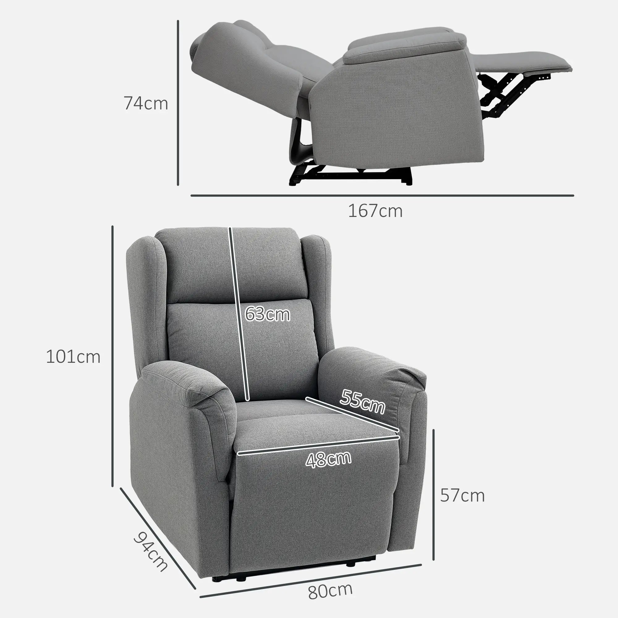 HOMCOM Relaxsessel, Verstellbarer Polstersessel mit Fußstütze, 160° neigbar, Leinenoptik, schneller Aufbau, Dunkelgrau