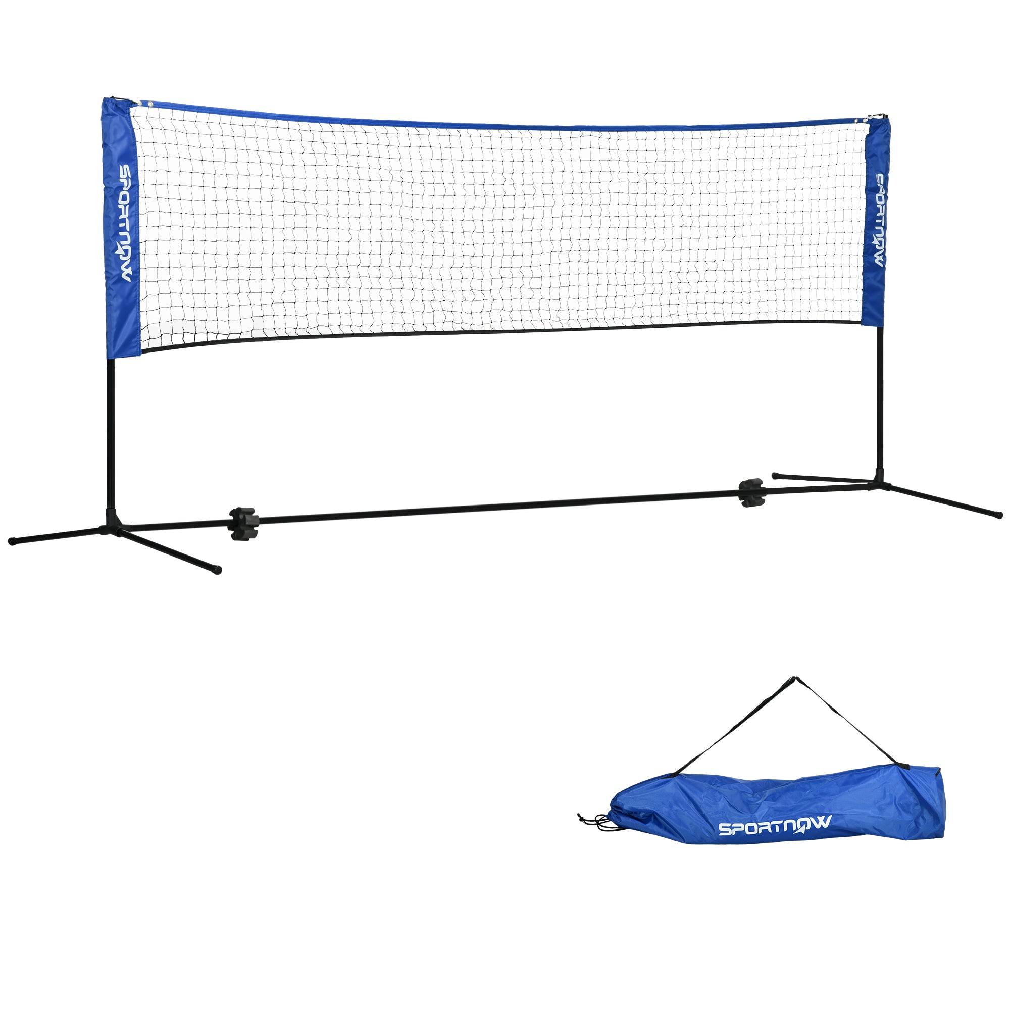 SPORTNOW Badmintonnetz, höhenverstellbar, faltbar, mit Tragetasche, 3,10m, Schwarz/Blau