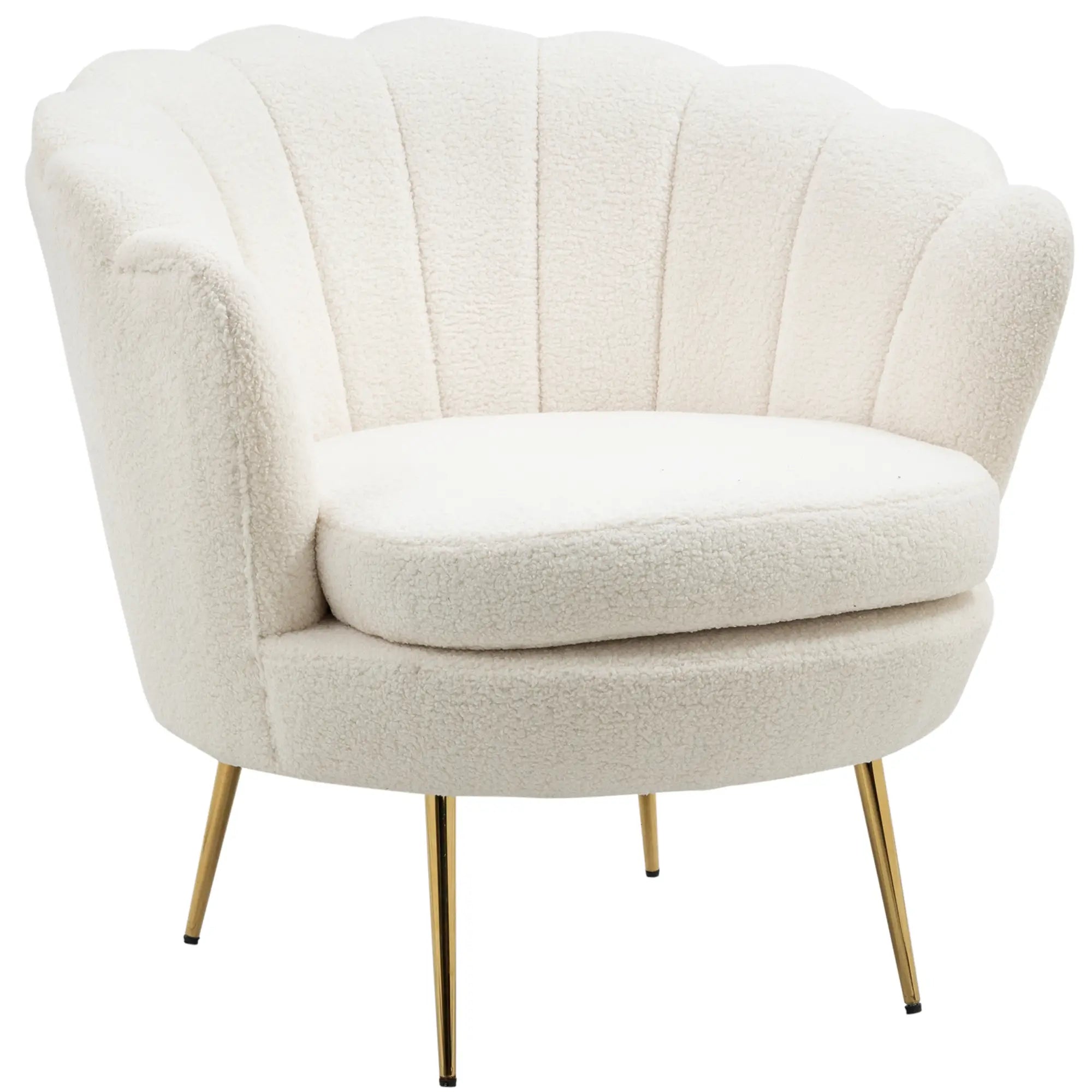 HOMCOM Polstersessel in Muschelform, Relaxsessel, Entspannungssessel, Metallbeine in Goldoptik, 79L x 77B x 77H cm, Weiß