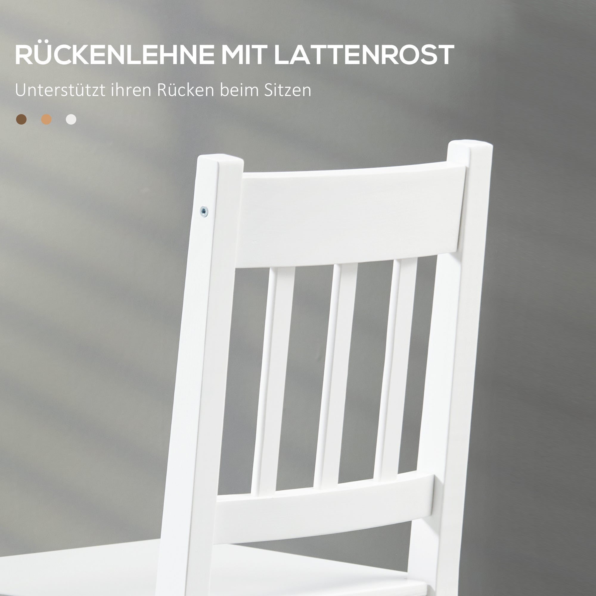 HOMCOM 4er-Set Esszimmerstühle Küchenstühle Stühle, Massivholz, 41 cm x 46,5 cm x 85,5 cm, Weiß