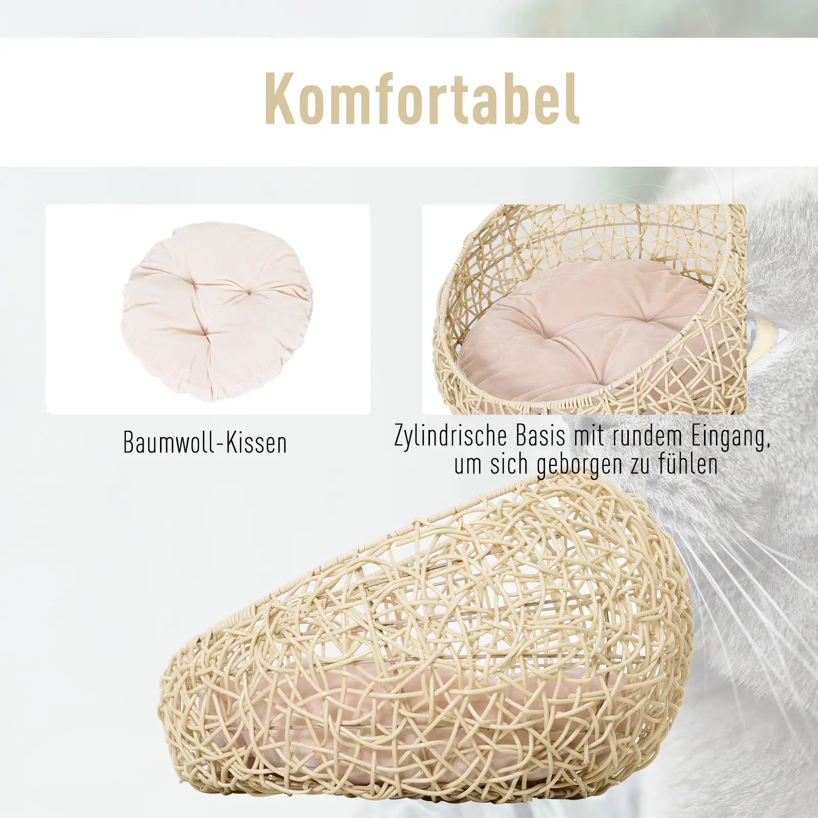 PawHut Katzenhöhle Katzenbett Rattan sicher gemütlich