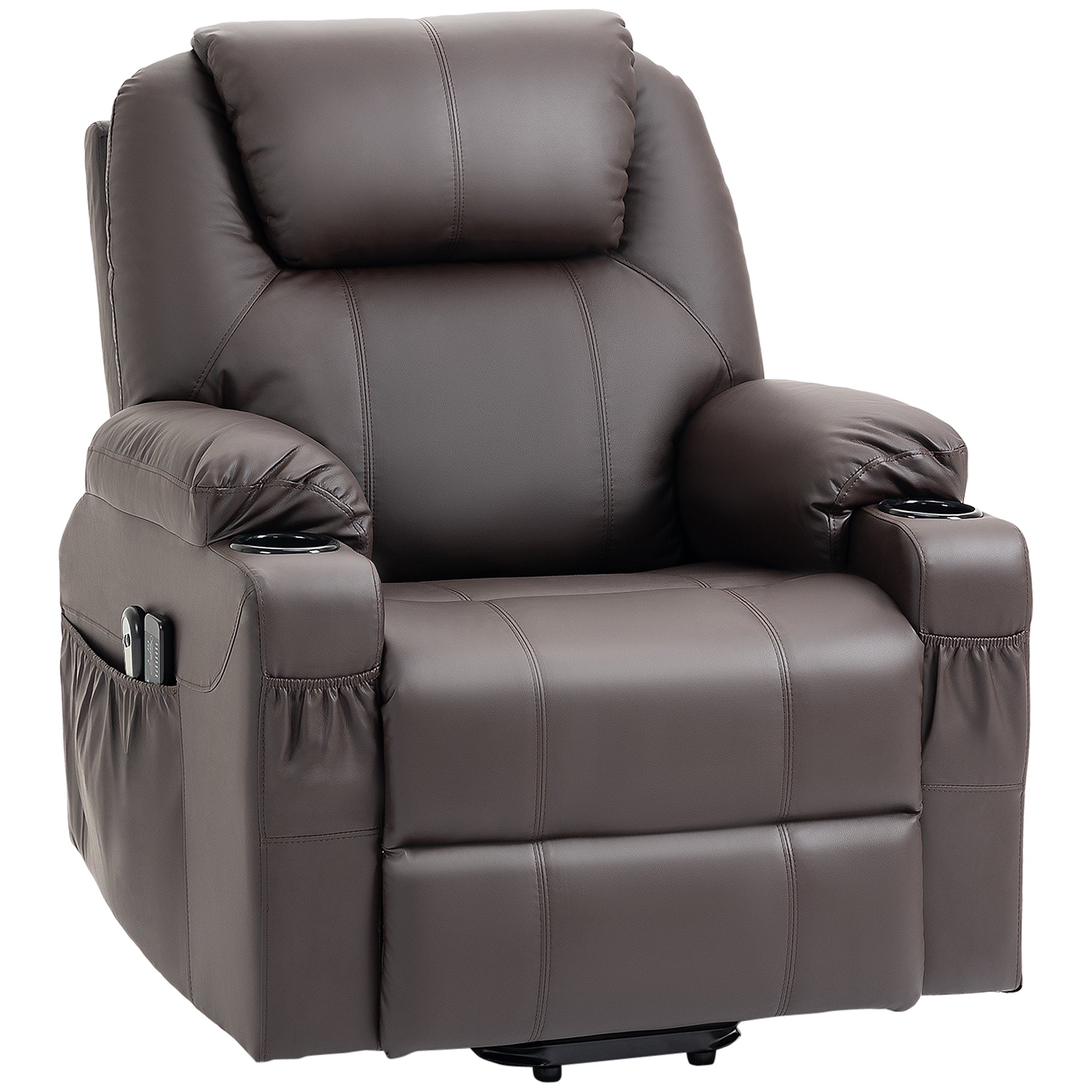 HOMCOM Massagesessel mit Aufstehhilfe, Liegefunktion, Kunstleder, bis 150 kg, 88 x 99 x 106 cm, Braun