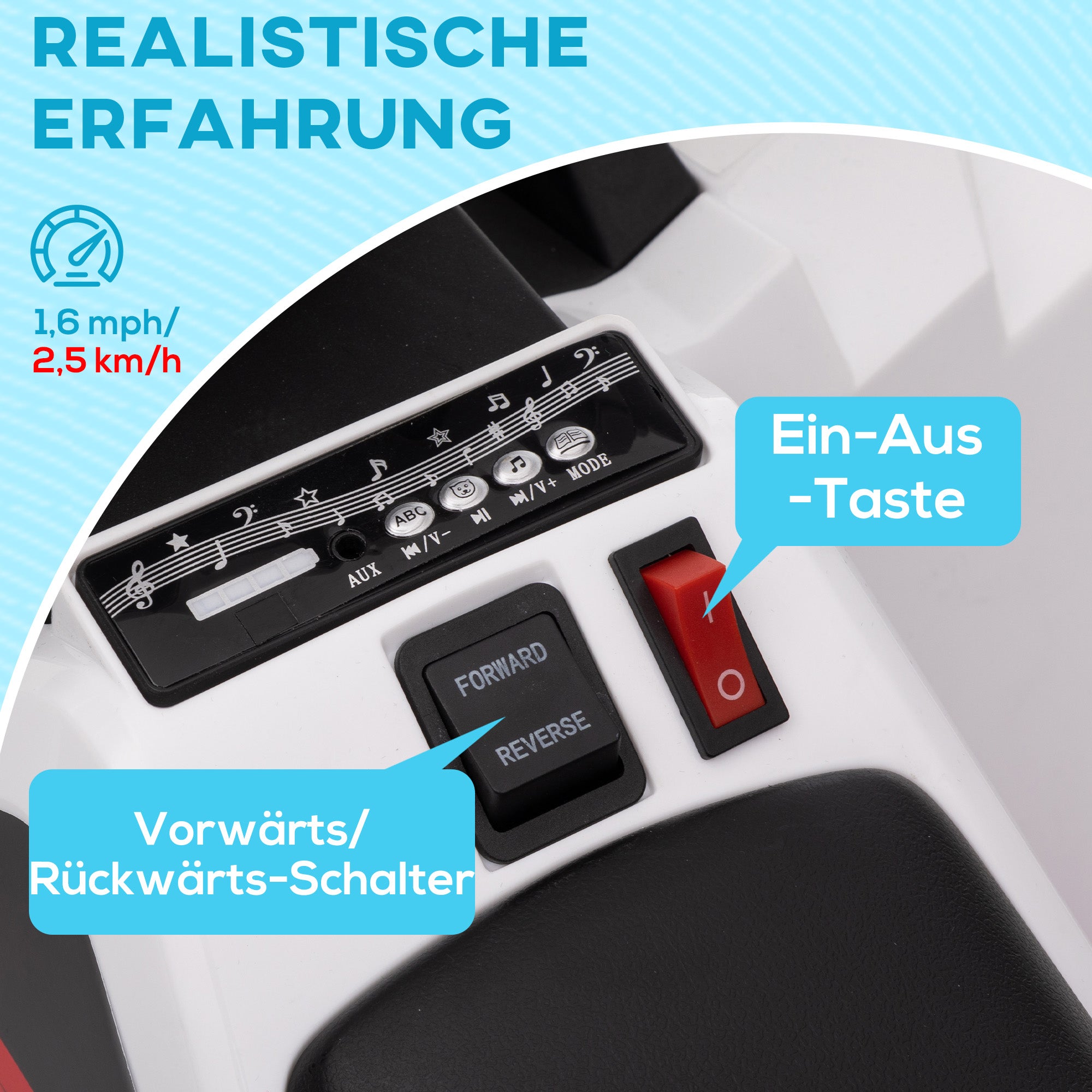 HOMCOM Elektro-Kinderquad, 2,5 km/h, Vorwärts- & Rückwärtsgang, für 18-36 Monate, Weiß
