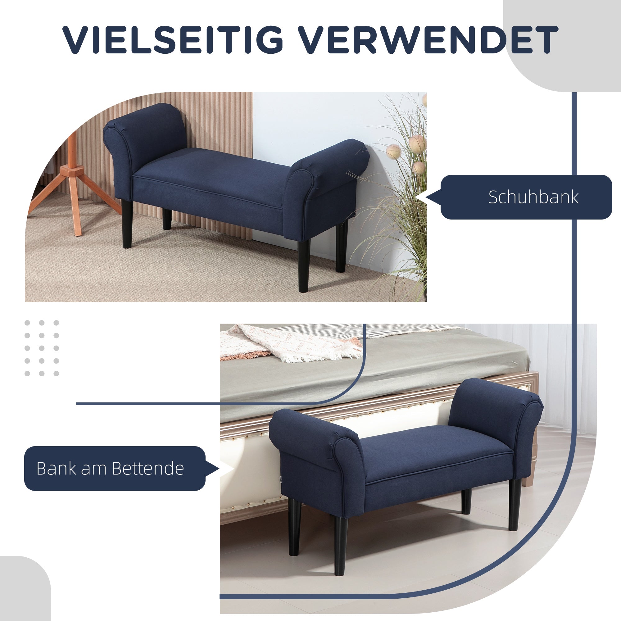 HOMCOM Gepolsterte Sitzbank für Schlafzimmer und Flur, bis 130 kg belastbar, 102 x 36 x 51 cm, Blau