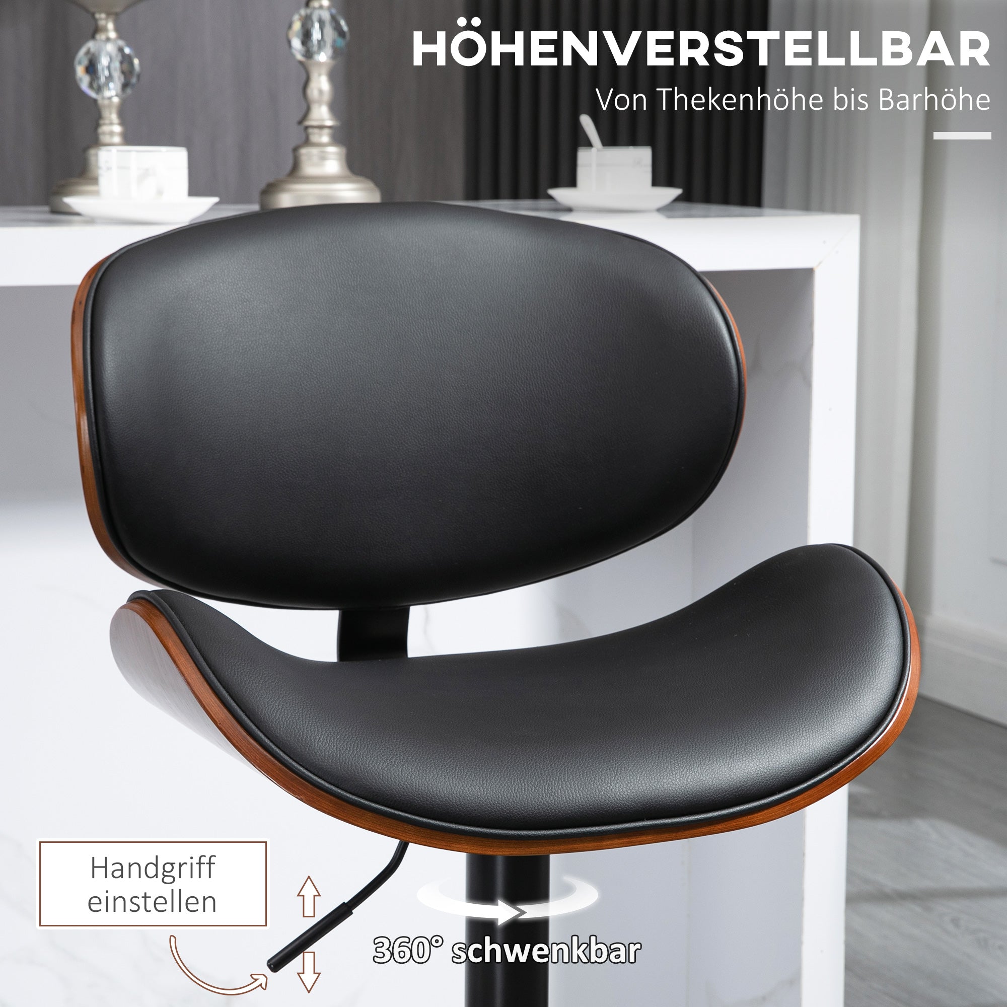 HOMCOM Barhocker-Set, höhenverstellbar, drehbar, Kunstleder, Stahlrahmen, schwarz, 53 x 50,5 x 112,5 cm