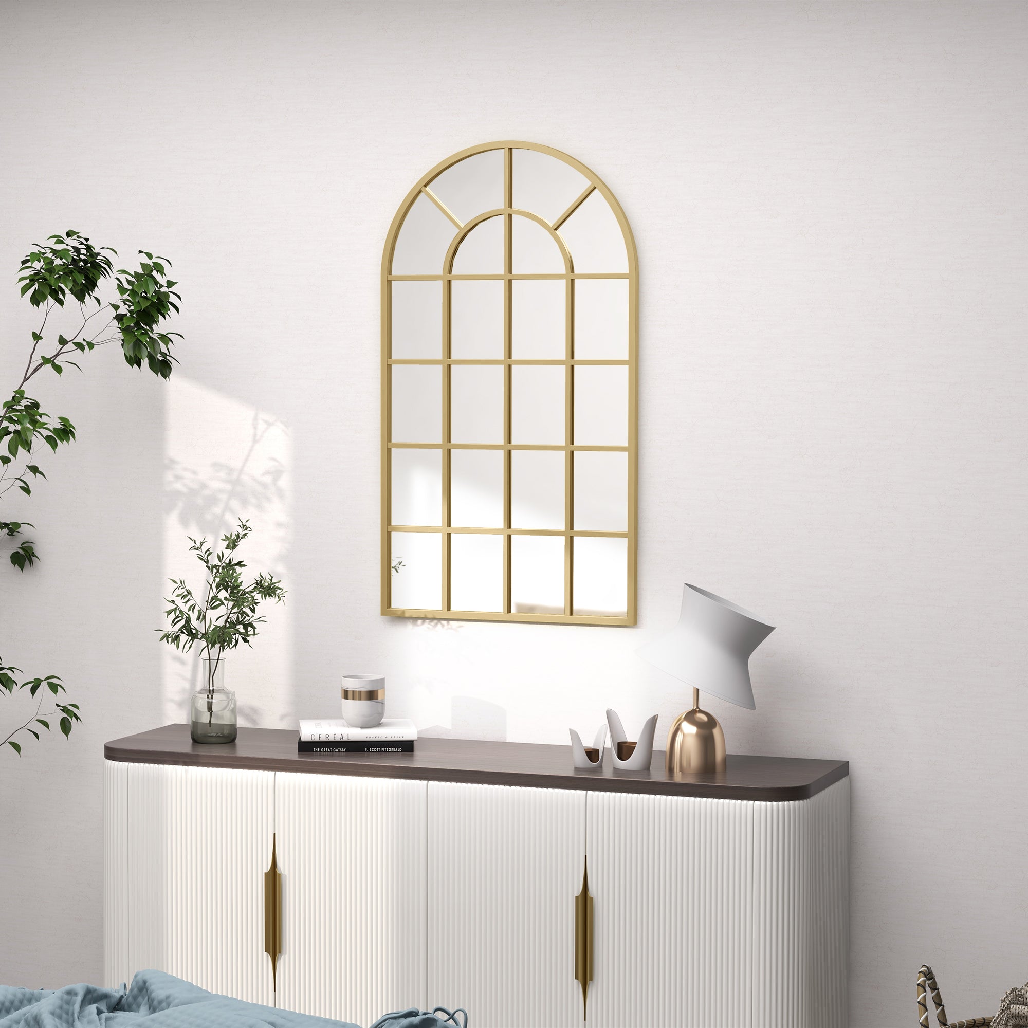 HOMCOM Wandspiegel, Fenster-Design, Flurspiegel, Metallrahmen, 110 x 65 cm, Gold
