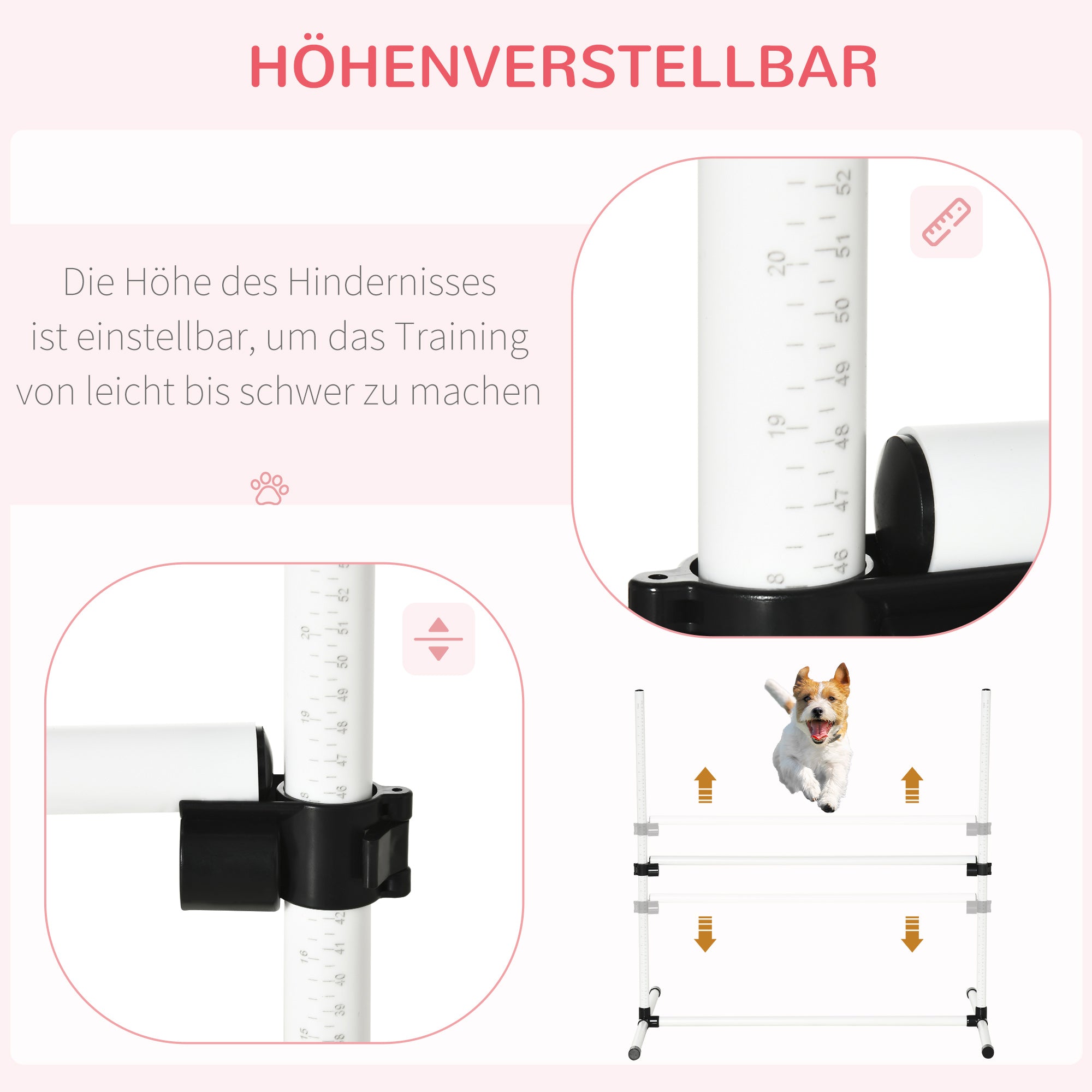 PawHut Agility Set Hunde 4-teiliges Agility-Ausrüstung für Hundetraining Steckhürdenset mit 4 höhenverstellbar Hürden Tragetasche Koordinationstraining Agilityset für Spiele Training