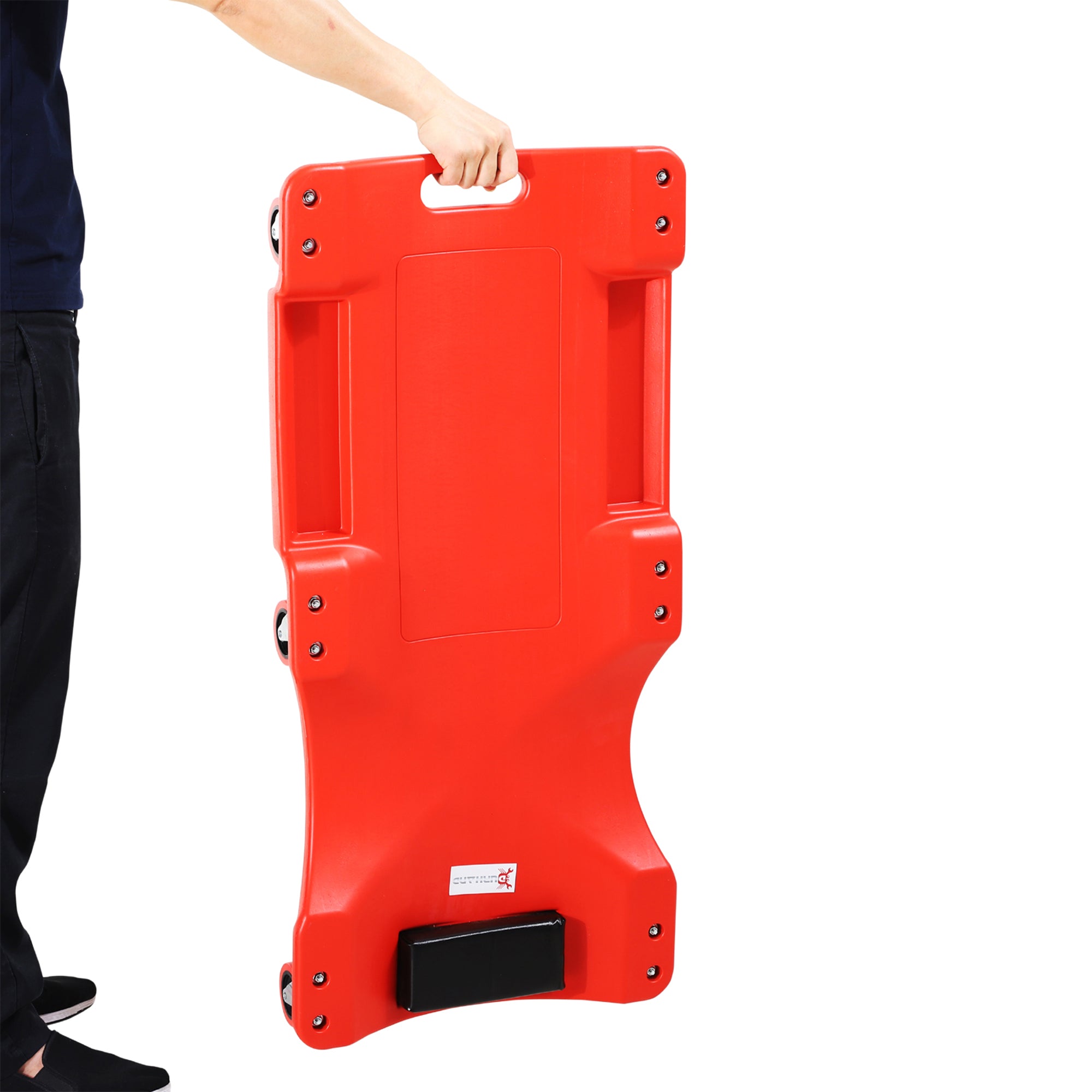 DURHAND Montage-Rollbrett, Kopfstütze, Werkzeugablage, ölbeständig, bis 120 kg, 100x48x12 cm, Rot