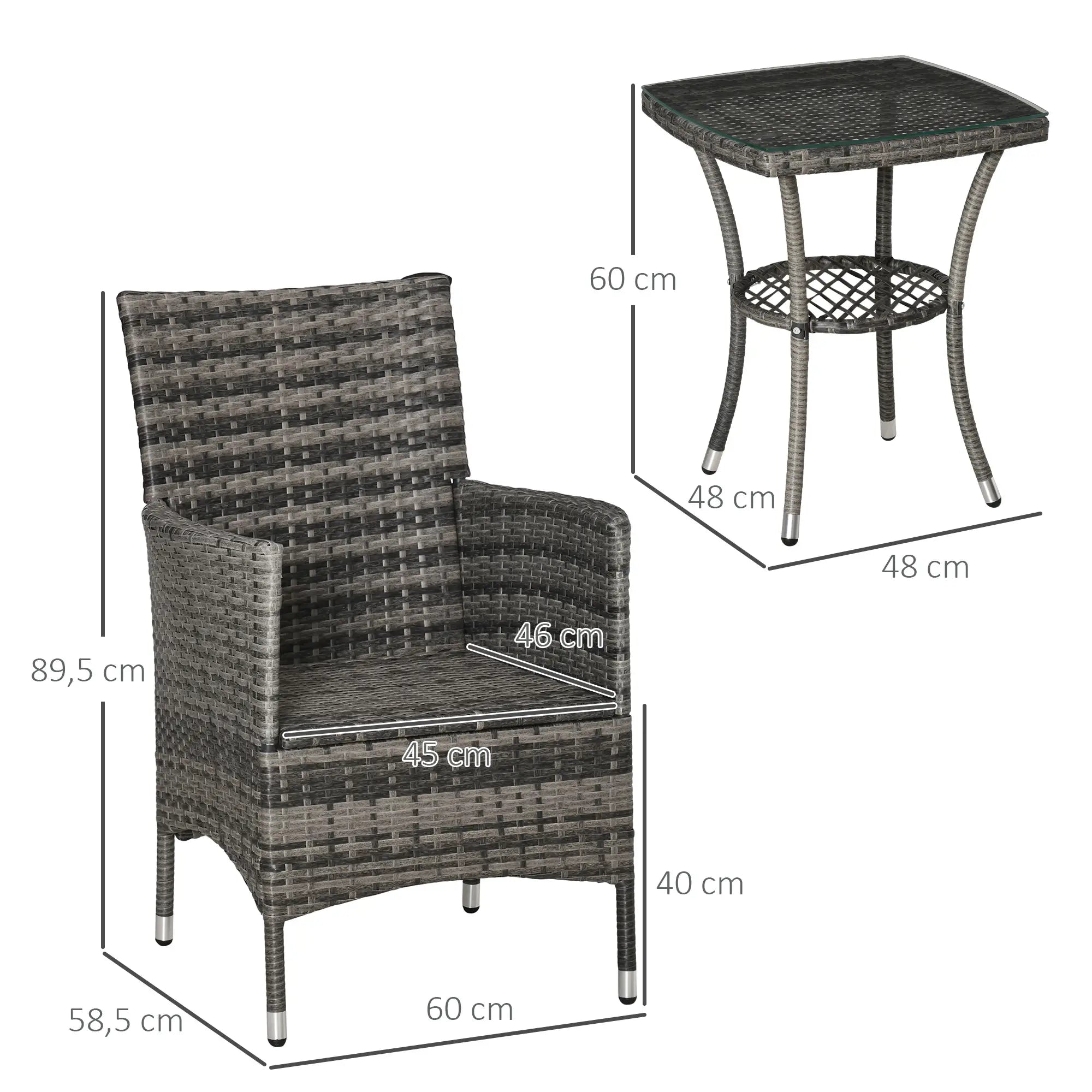 Outsunny Balkonmöbel Set für 2 Personen Sitzgruppe Rattan Gartenset Polyrattan Dunkelgrau
