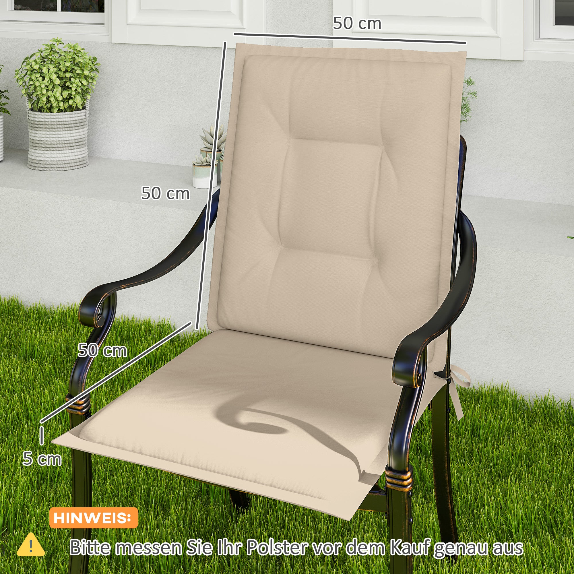Outsunny 4er Set Sitzkissen 108 x 50 x 5 cm Stuhlkissen mit Bändern, Outdoor Indoor Sitzauflage Beige