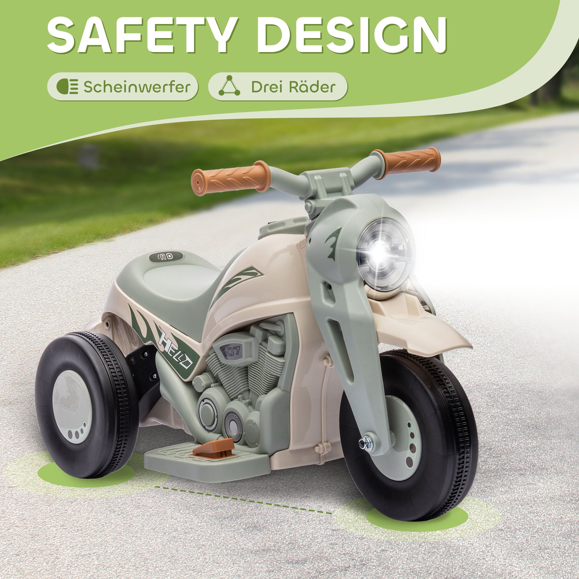 AIYAPLAY Kinder Elektro-Motorrad, 6V Kindermotorrad mit Musik, Blasen 2,5-3 km/h, für 2-5 Jahre Kinder